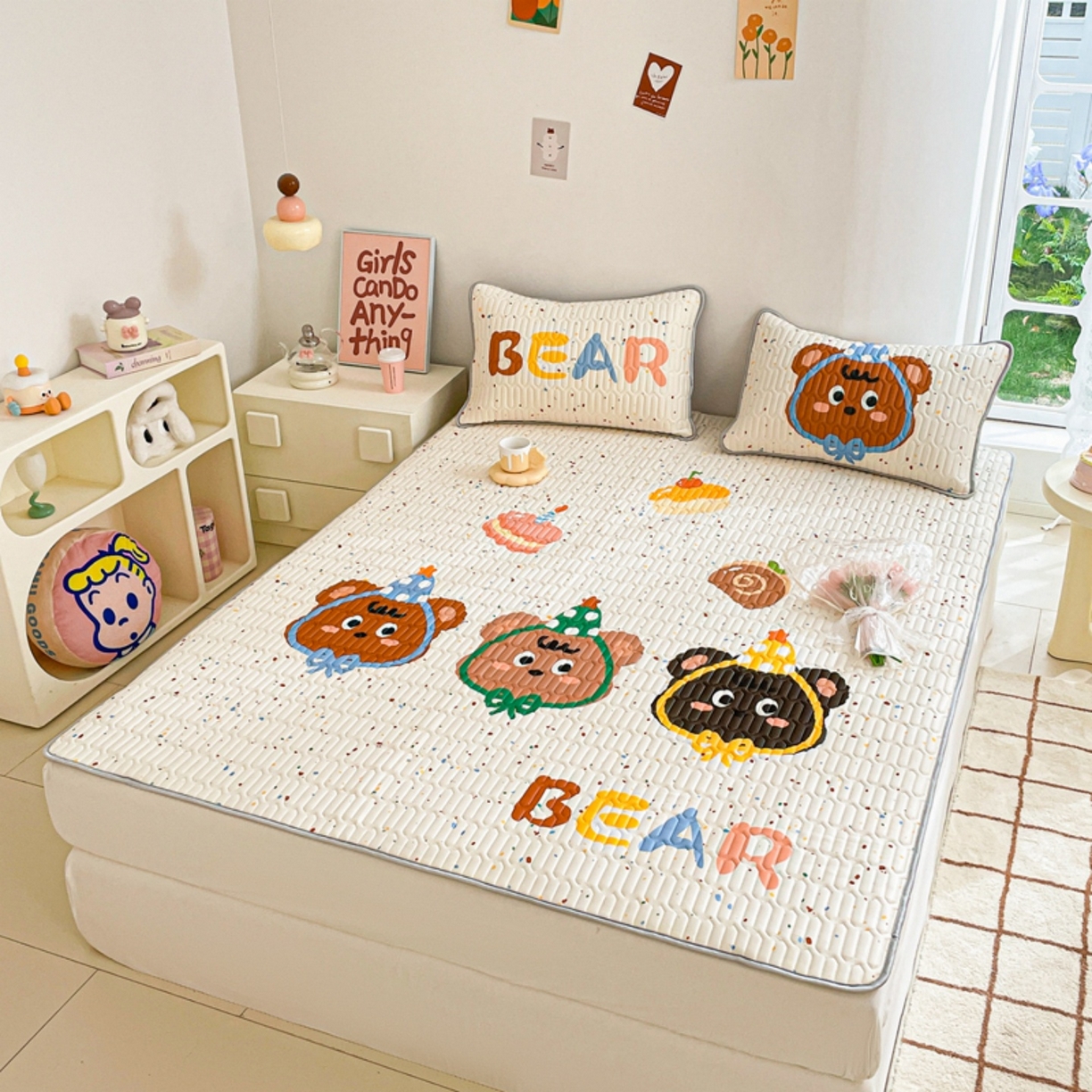 91家纺网 家纺一手货源 找家纺 川悦生活 2026春夏新款凉感丝凉席凉席席子 快乐熊仔