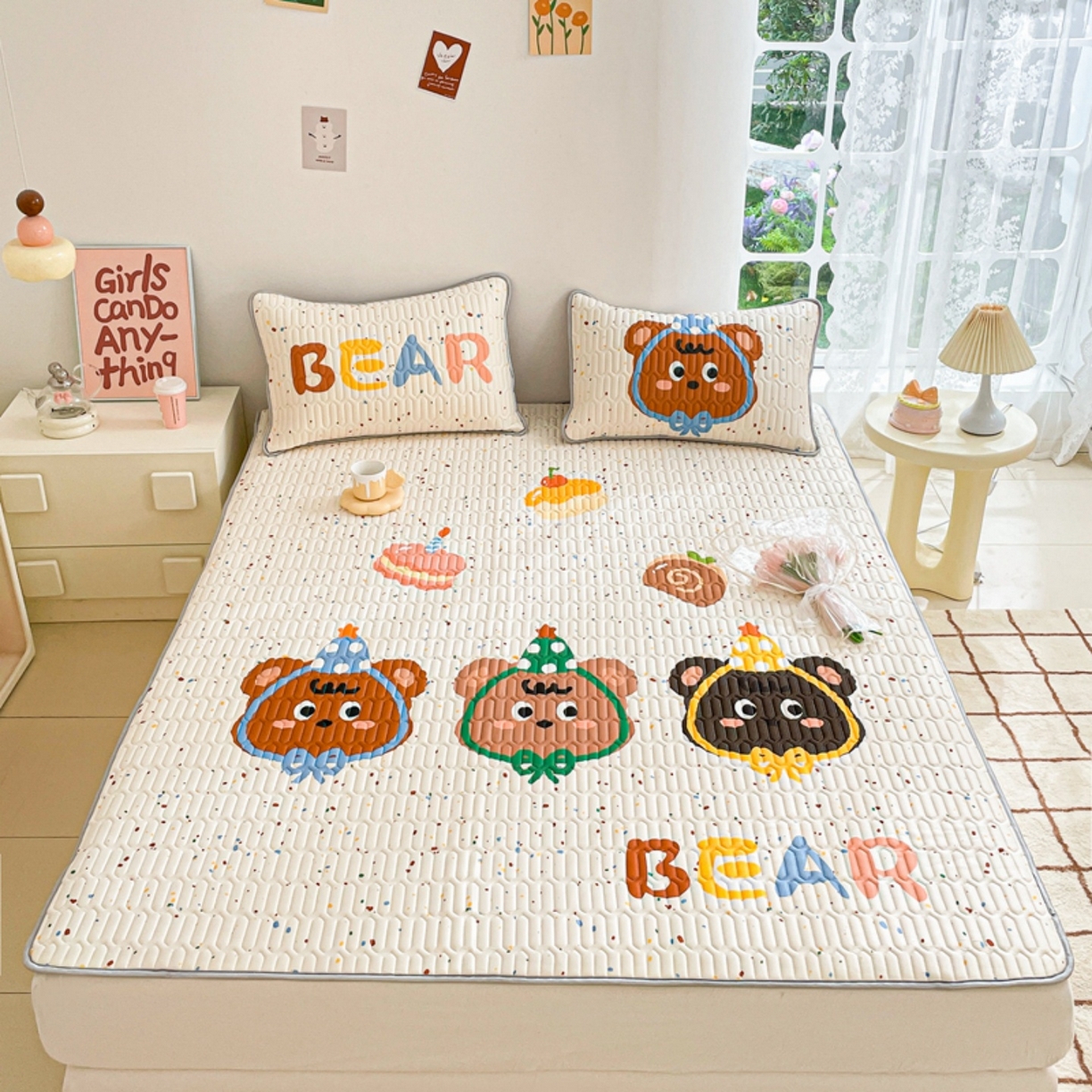 91家纺网 家纺一手货源 找家纺 川悦生活 2026春夏新款凉感丝凉席凉席席子 快乐熊仔