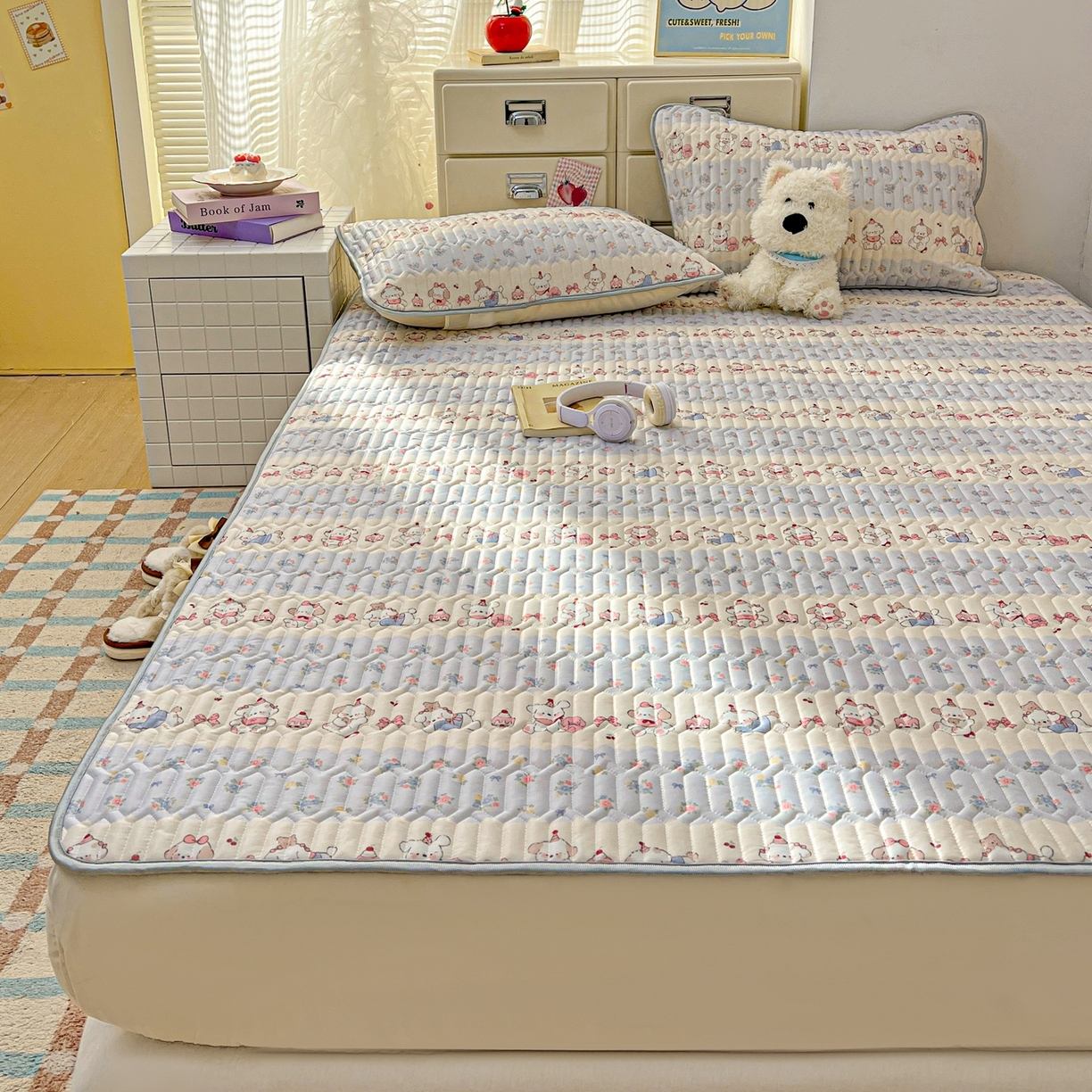 91家纺网 家纺一手货源 找家纺 川悦生活 2026春夏新款凉感丝凉席凉席席子 蓝甜萌宠