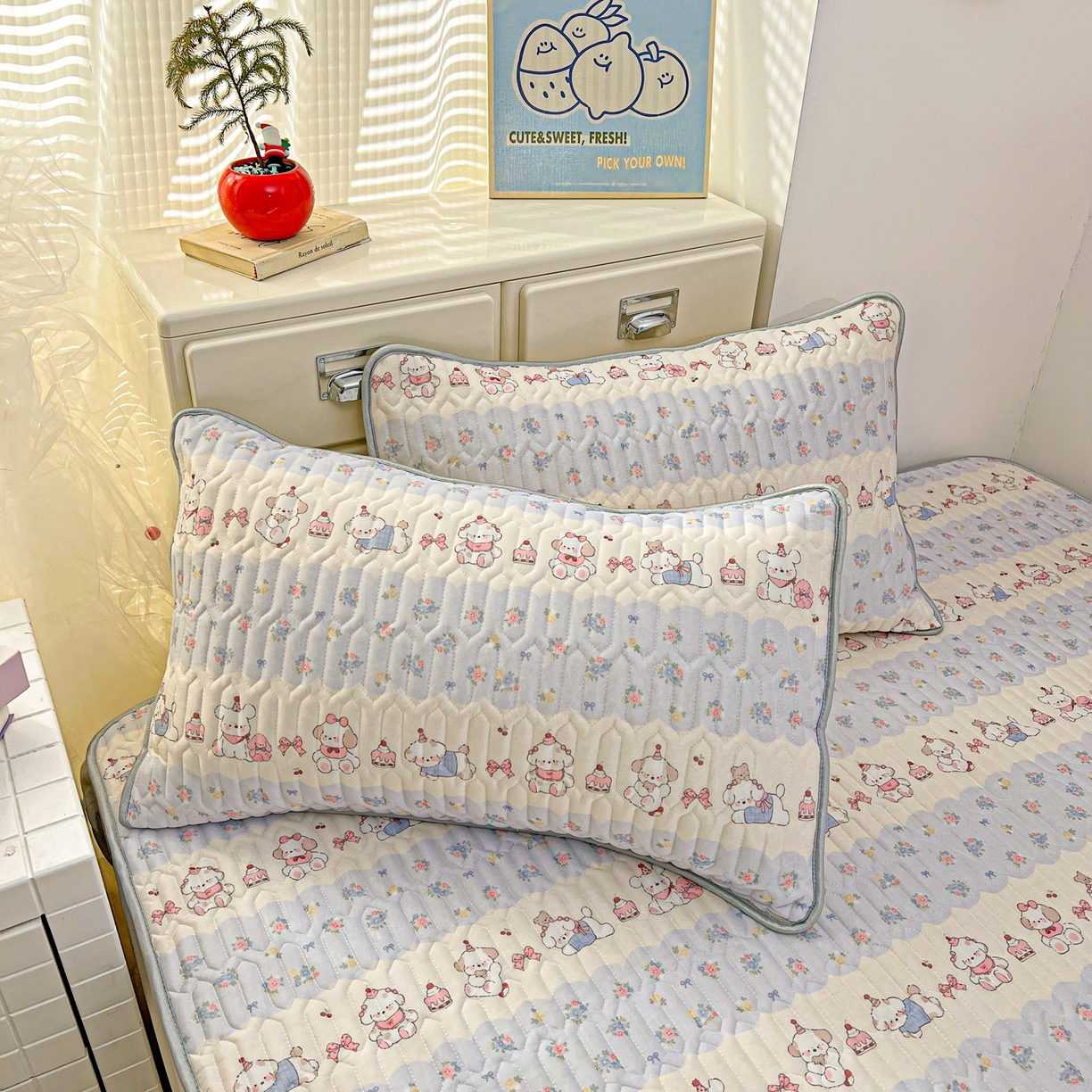 91家纺网 家纺一手货源 找家纺 川悦生活 2026春夏新款凉感丝凉席凉席席子 蓝甜萌宠