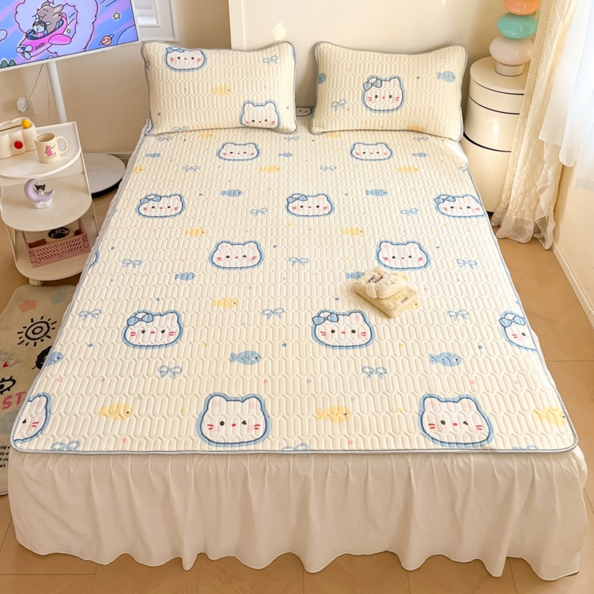 91家纺网 家纺一手货源 找家纺 川悦生活 2026春夏新款凉感丝凉席凉席席子 猫猫酱