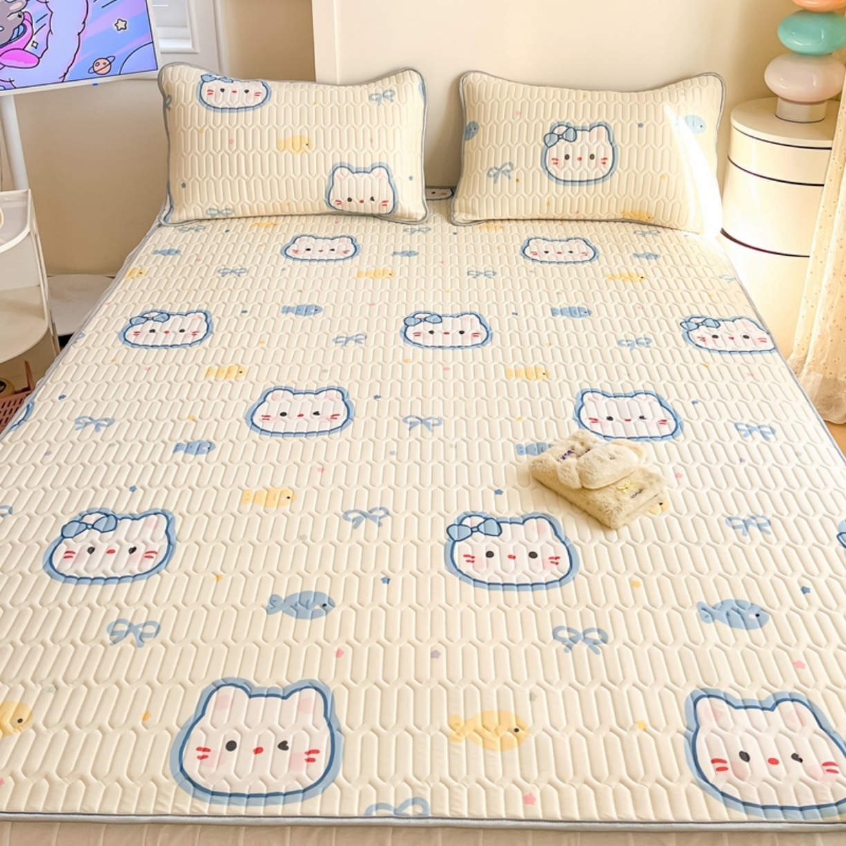 91家纺网 家纺一手货源 找家纺 川悦生活 2026春夏新款凉感丝凉席凉席席子 猫猫酱