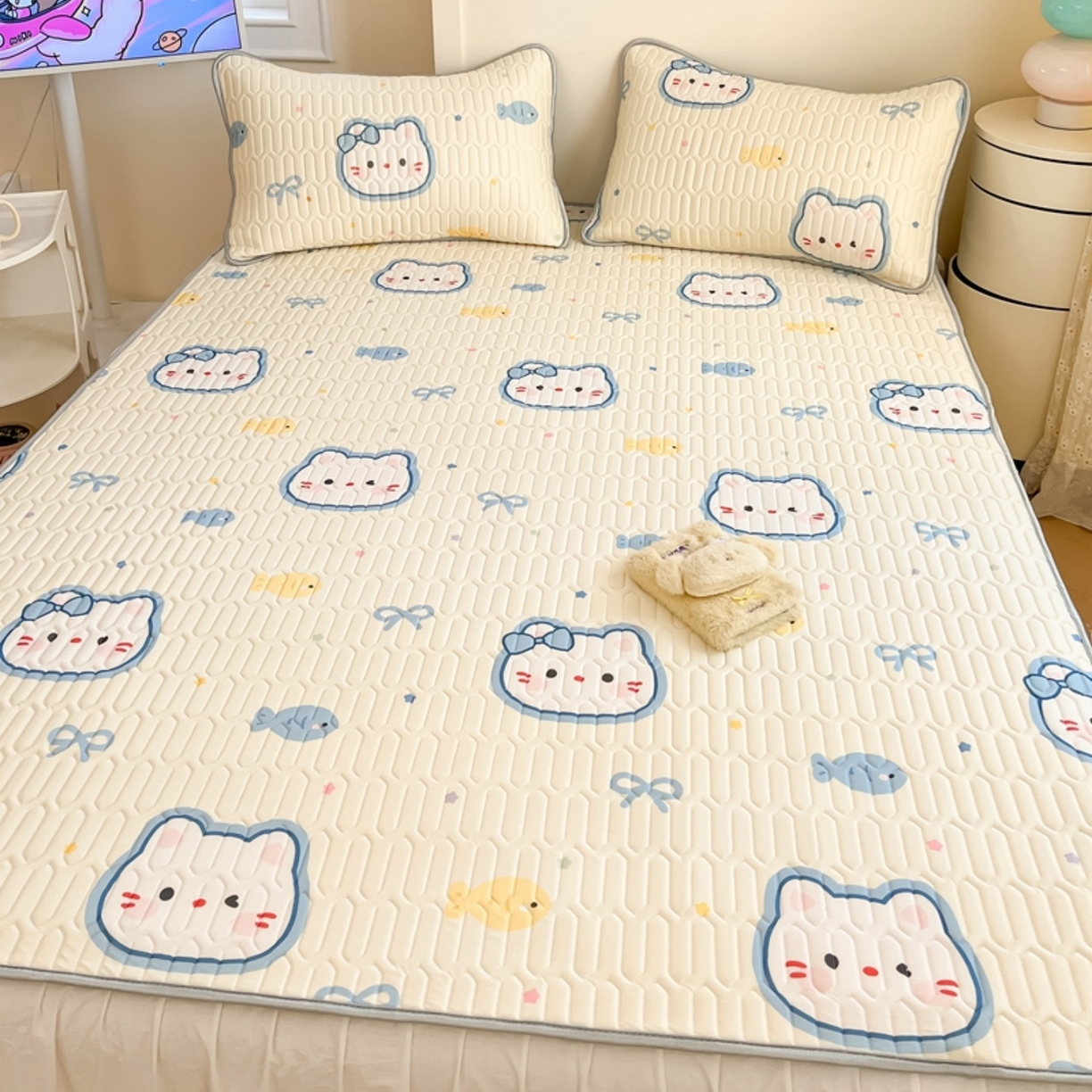 91家纺网 家纺一手货源 找家纺 川悦生活 2026春夏新款凉感丝凉席凉席席子 猫猫酱