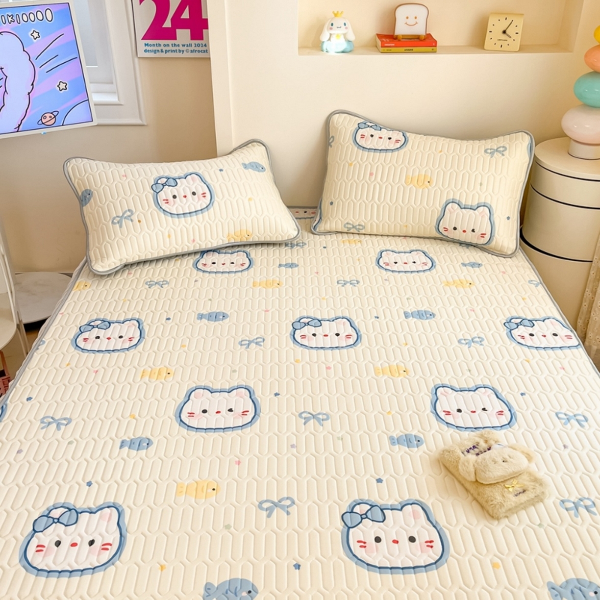 91家纺网 家纺一手货源 找家纺 川悦生活 2026春夏新款凉感丝凉席凉席席子 猫猫酱