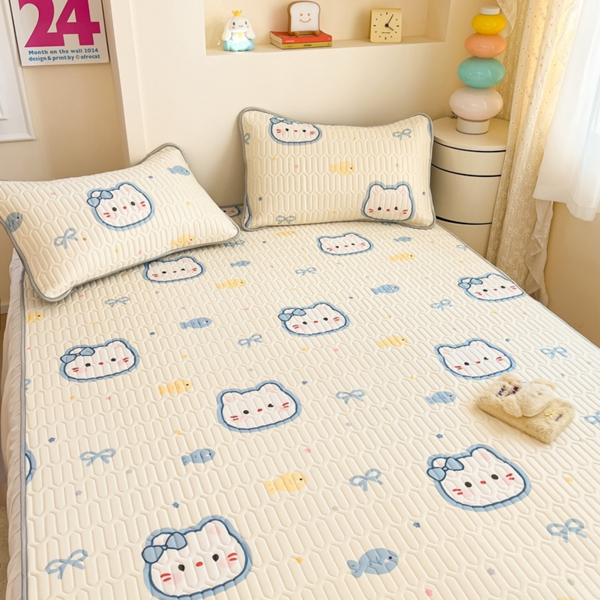 91家纺网 家纺一手货源 找家纺 川悦生活 2026春夏新款凉感丝凉席凉席席子 猫猫酱