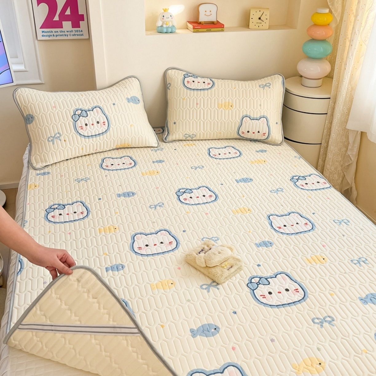 91家纺网 家纺一手货源 找家纺 川悦生活 2026春夏新款凉感丝凉席凉席席子 猫猫酱