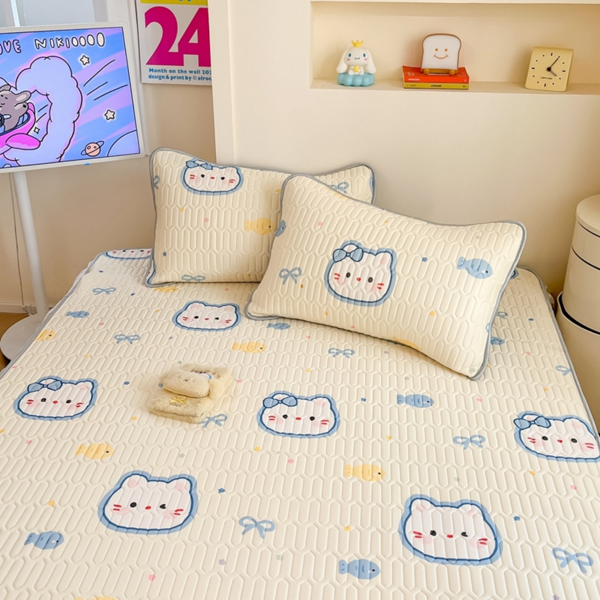 91家纺网 家纺一手货源 找家纺 川悦生活 2026春夏新款凉感丝凉席凉席席子 猫猫酱