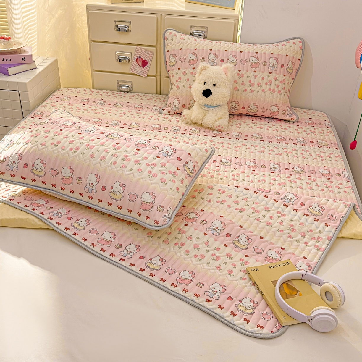 91家纺网 家纺一手货源 找家纺 川悦生活 2026春夏新款凉感丝凉席凉席席子 玫瑰甜心