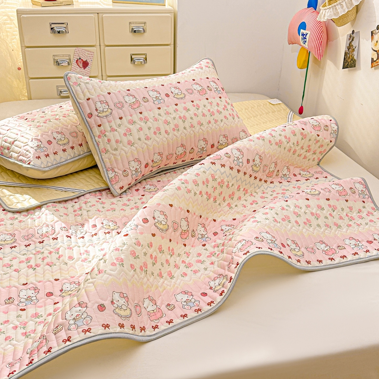 91家纺网 家纺一手货源 找家纺 川悦生活 2026春夏新款凉感丝凉席凉席席子 玫瑰甜心