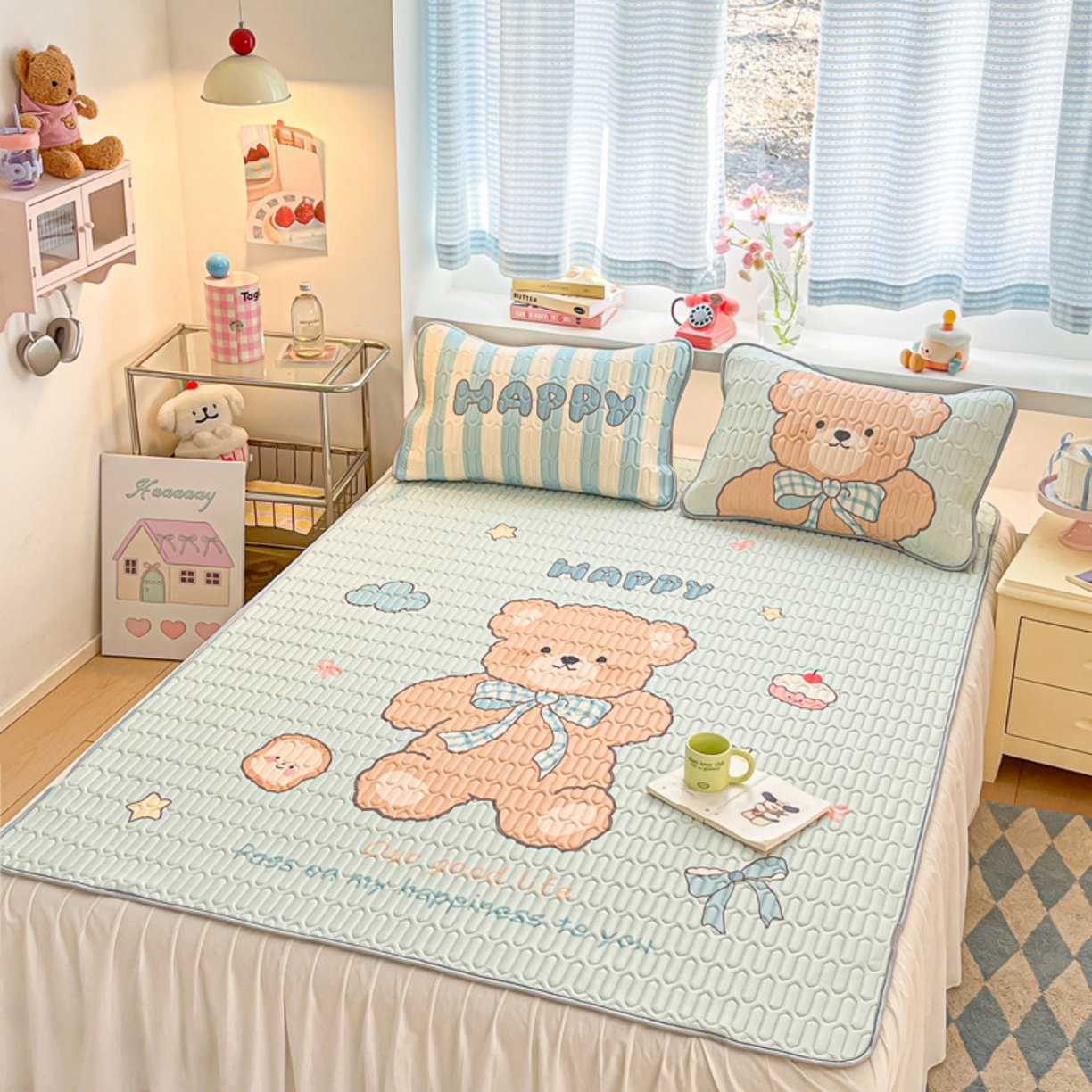 91家纺网 家纺一手货源 找家纺 川悦生活 2026春夏新款凉感丝凉席凉席席子 奶芙熊仔