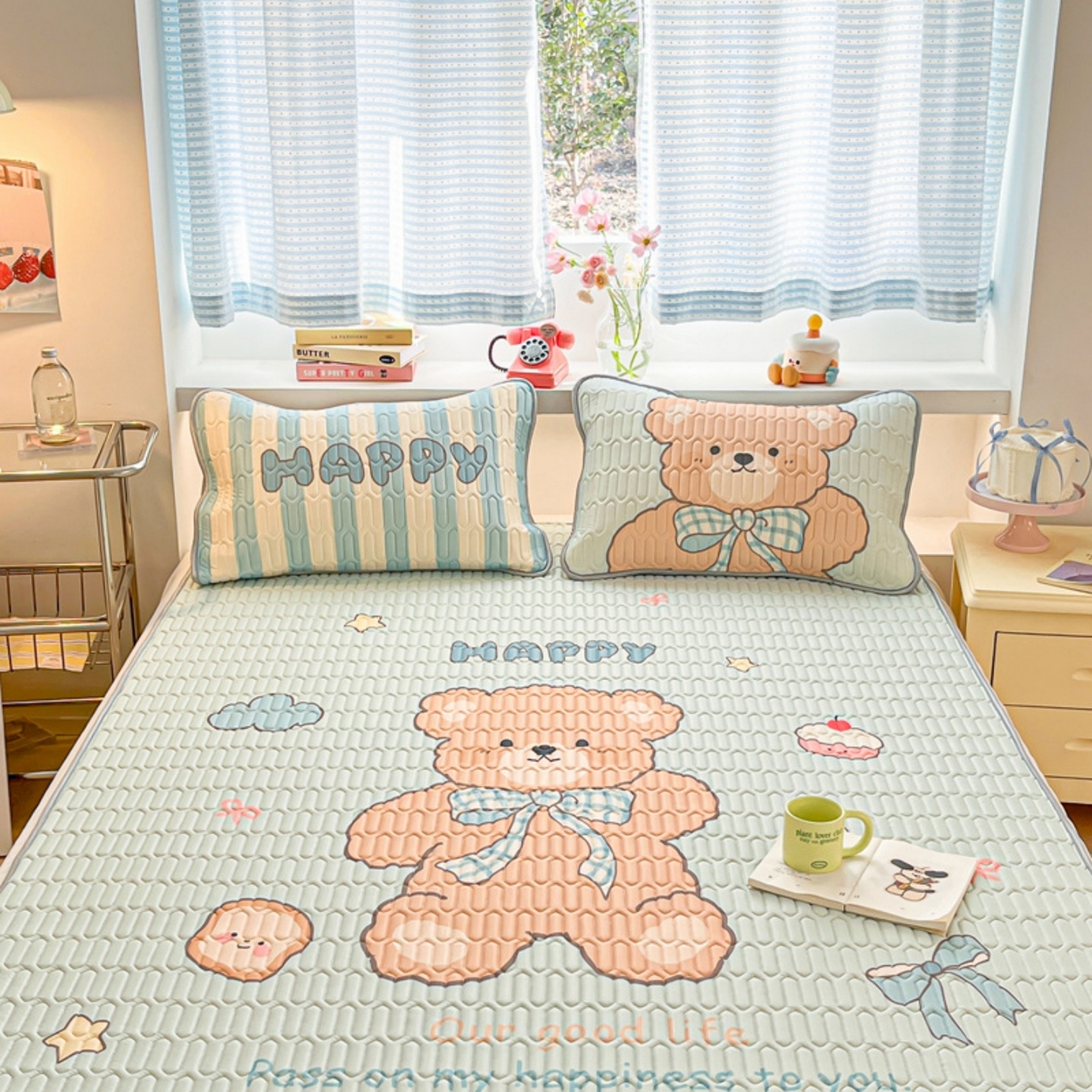 91家纺网 家纺一手货源 找家纺 川悦生活 2026春夏新款凉感丝凉席凉席席子 奶芙熊仔