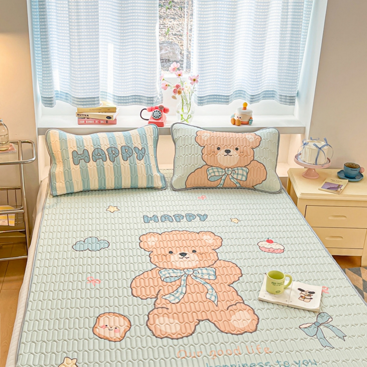 91家纺网 家纺一手货源 找家纺 川悦生活 2026春夏新款凉感丝凉席凉席席子 奶芙熊仔