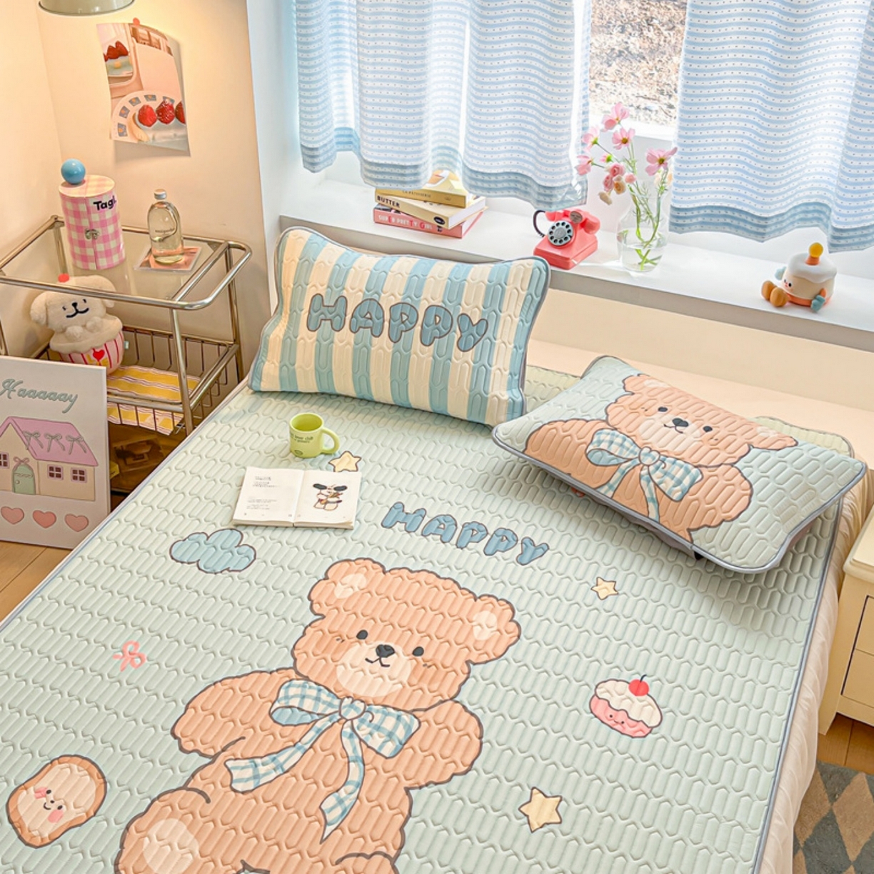 91家纺网 家纺一手货源 找家纺 川悦生活 2026春夏新款凉感丝凉席凉席席子 奶芙熊仔