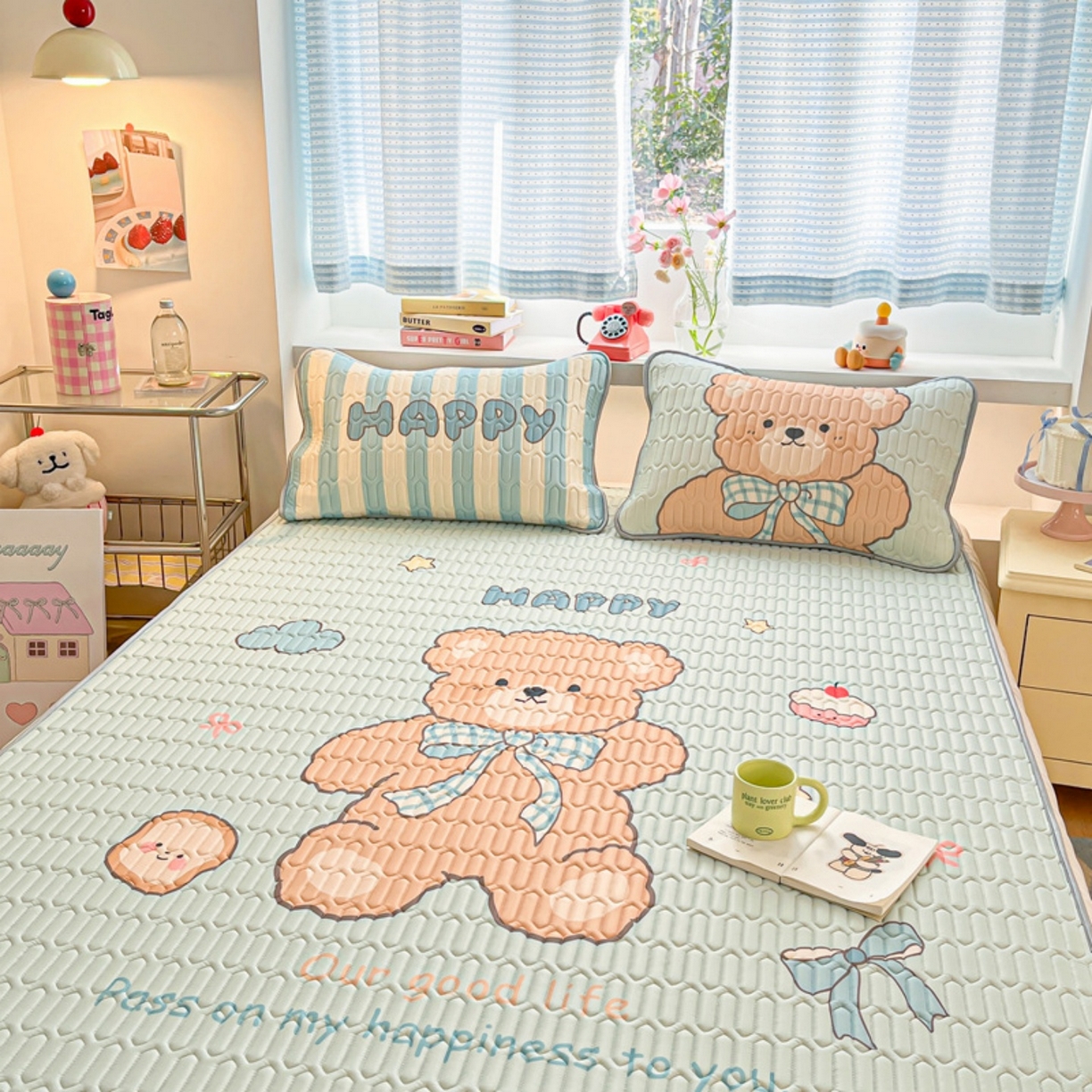 91家纺网 家纺一手货源 找家纺 川悦生活 2026春夏新款凉感丝凉席凉席席子 奶芙熊仔