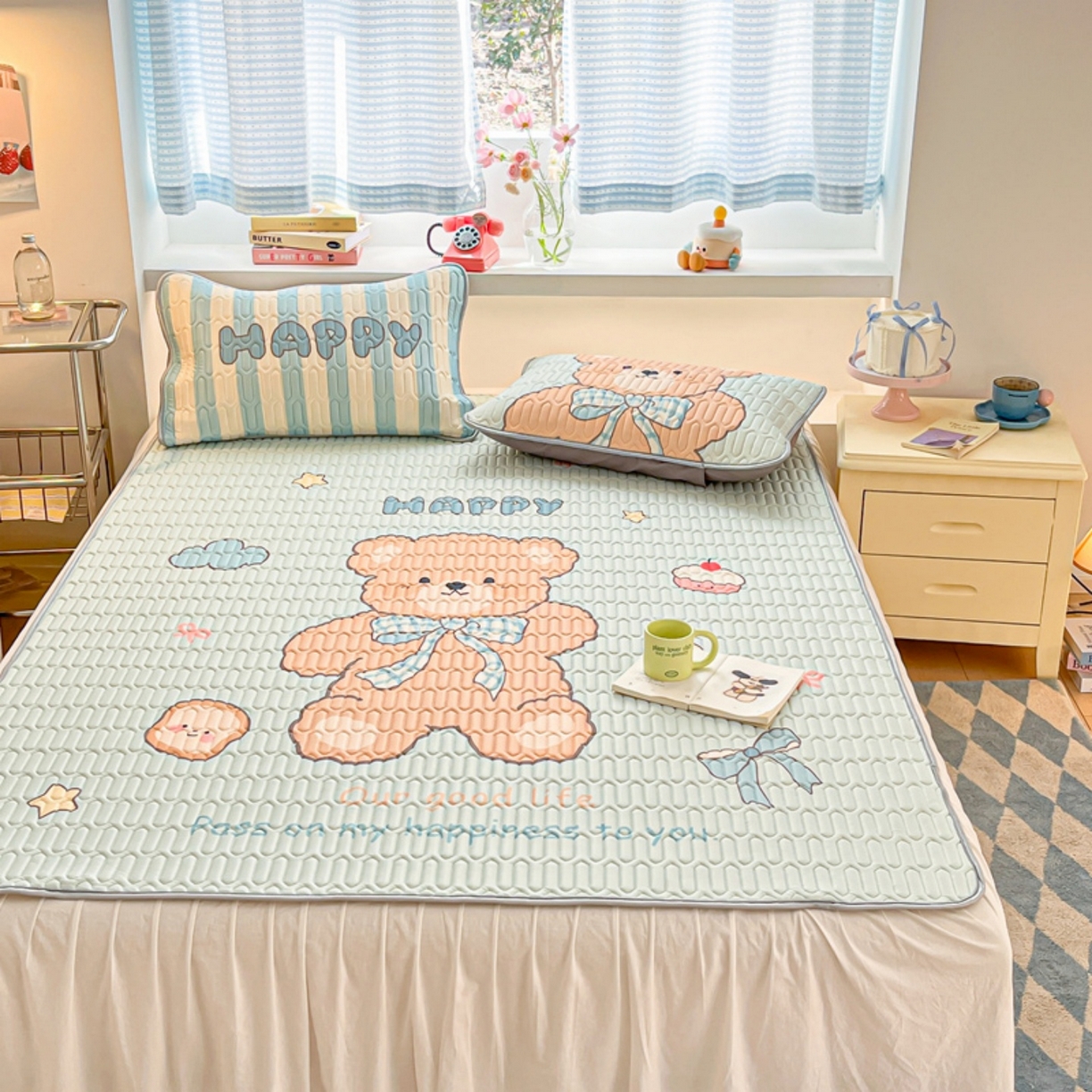 91家纺网 家纺一手货源 找家纺 川悦生活 2026春夏新款凉感丝凉席凉席席子 奶芙熊仔