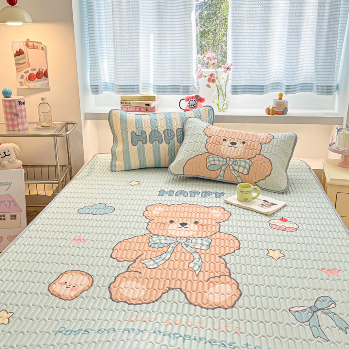 91家纺网 家纺一手货源 找家纺 川悦生活 2026春夏新款凉感丝凉席凉席席子 奶芙熊仔