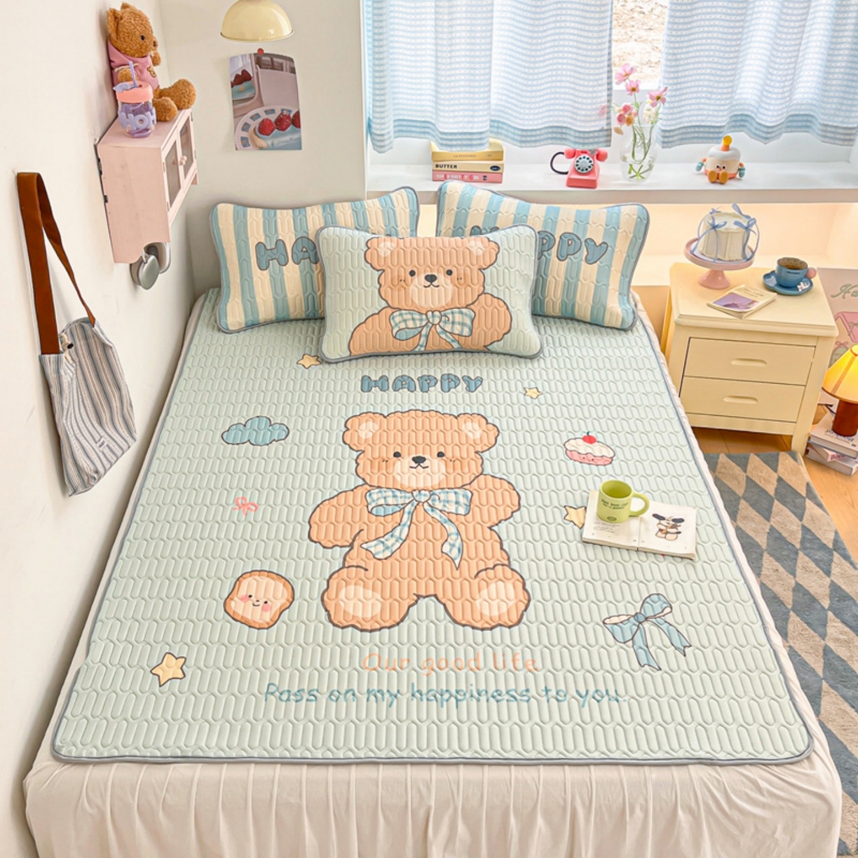 91家纺网 家纺一手货源 找家纺 川悦生活 2026春夏新款凉感丝凉席凉席席子 奶芙熊仔