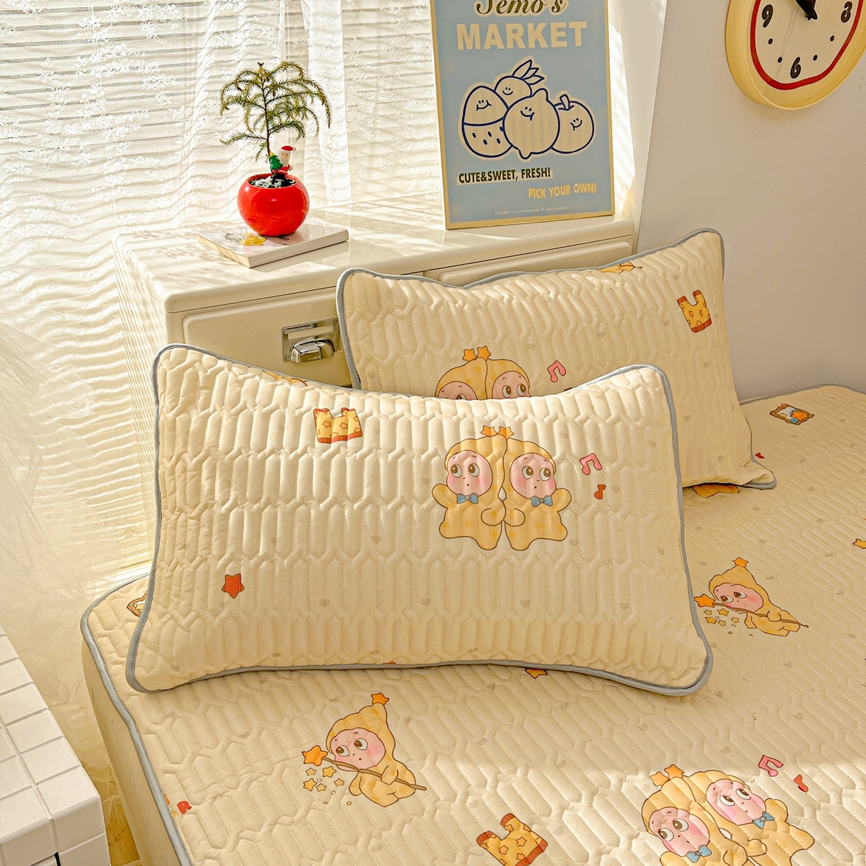 91家纺网 家纺一手货源 找家纺 川悦生活 2026春夏新款凉感丝凉席凉席席子 奶黄萌宝