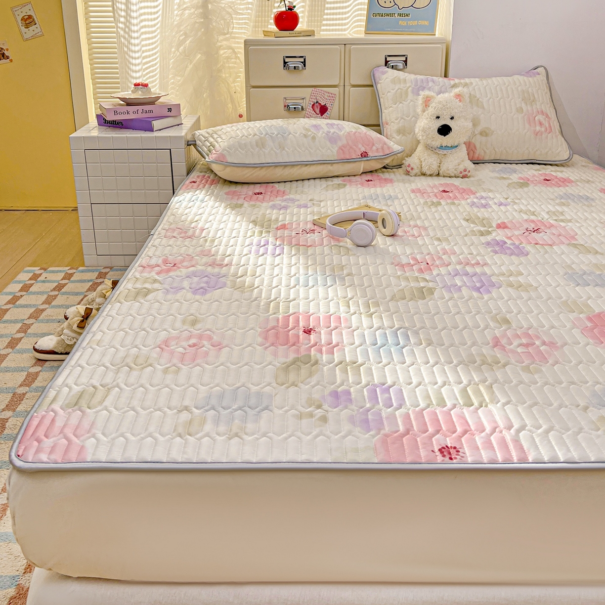 91家纺网 家纺一手货源 找家纺 川悦生活 2026春夏新款凉感丝凉席凉席席子 水彩花海