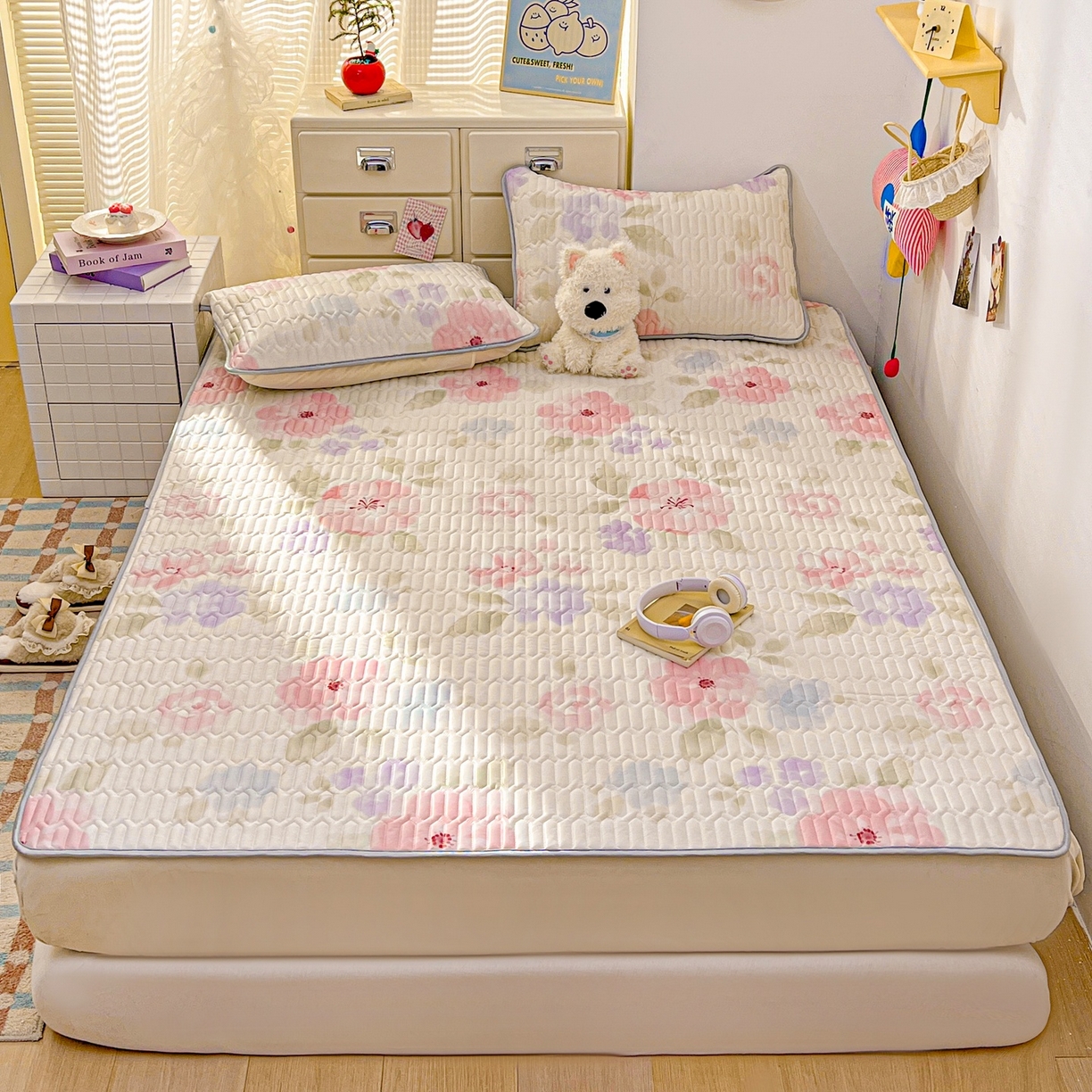 91家纺网 家纺一手货源 找家纺 川悦生活 2026春夏新款凉感丝凉席凉席席子 水彩花海