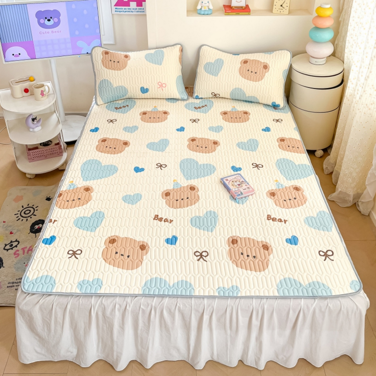 91家纺网 家纺一手货源 找家纺 川悦生活 2026春夏新款凉感丝凉席凉席席子 小熊奶昔