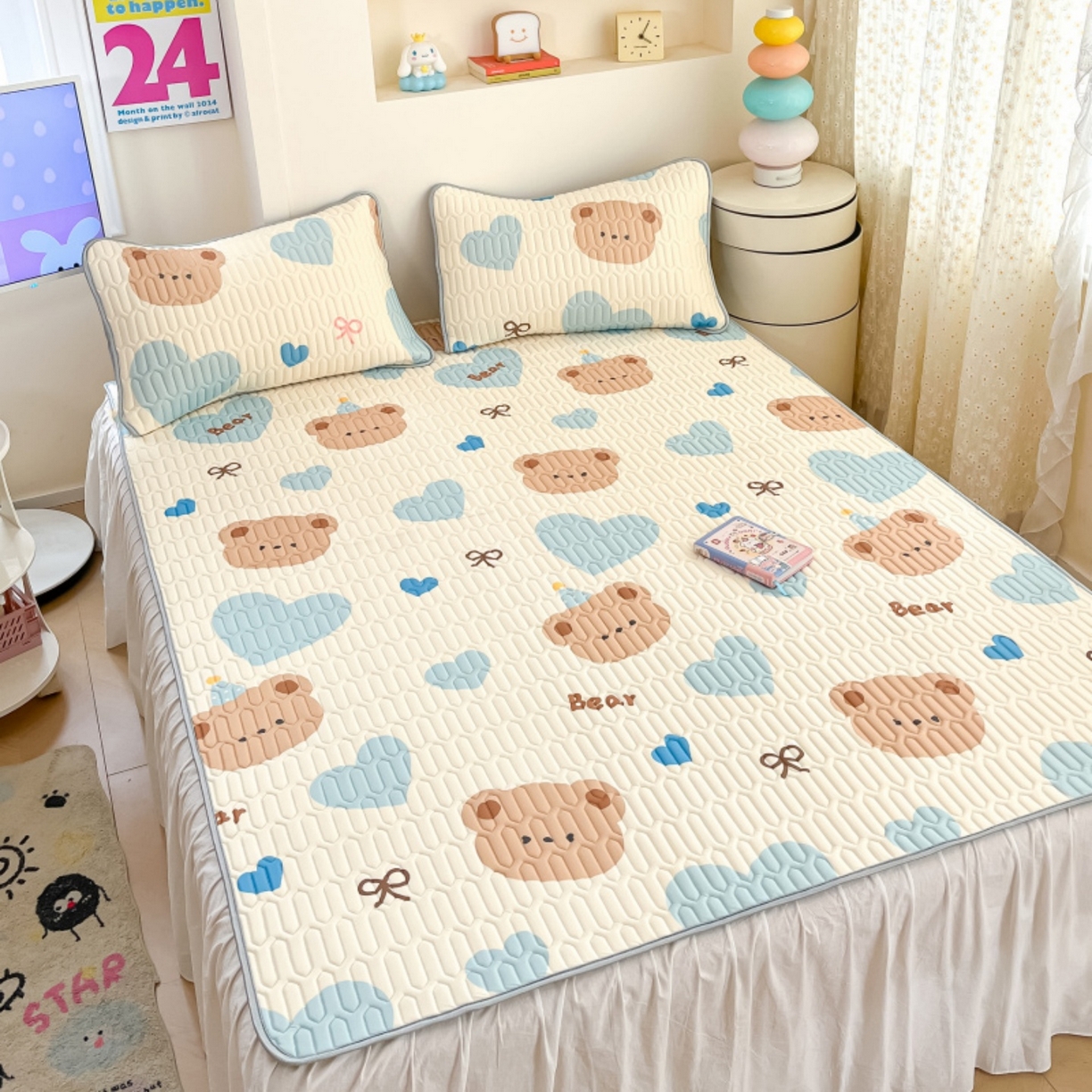 91家纺网 家纺一手货源 找家纺 川悦生活 2026春夏新款凉感丝凉席凉席席子 小熊奶昔