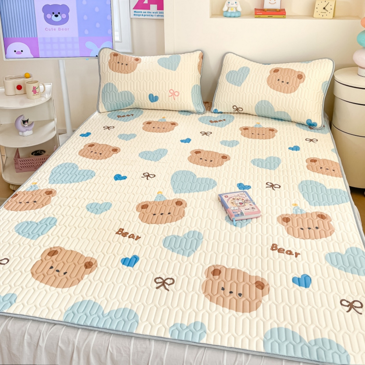 91家纺网 家纺一手货源 找家纺 川悦生活 2026春夏新款凉感丝凉席凉席席子 小熊奶昔