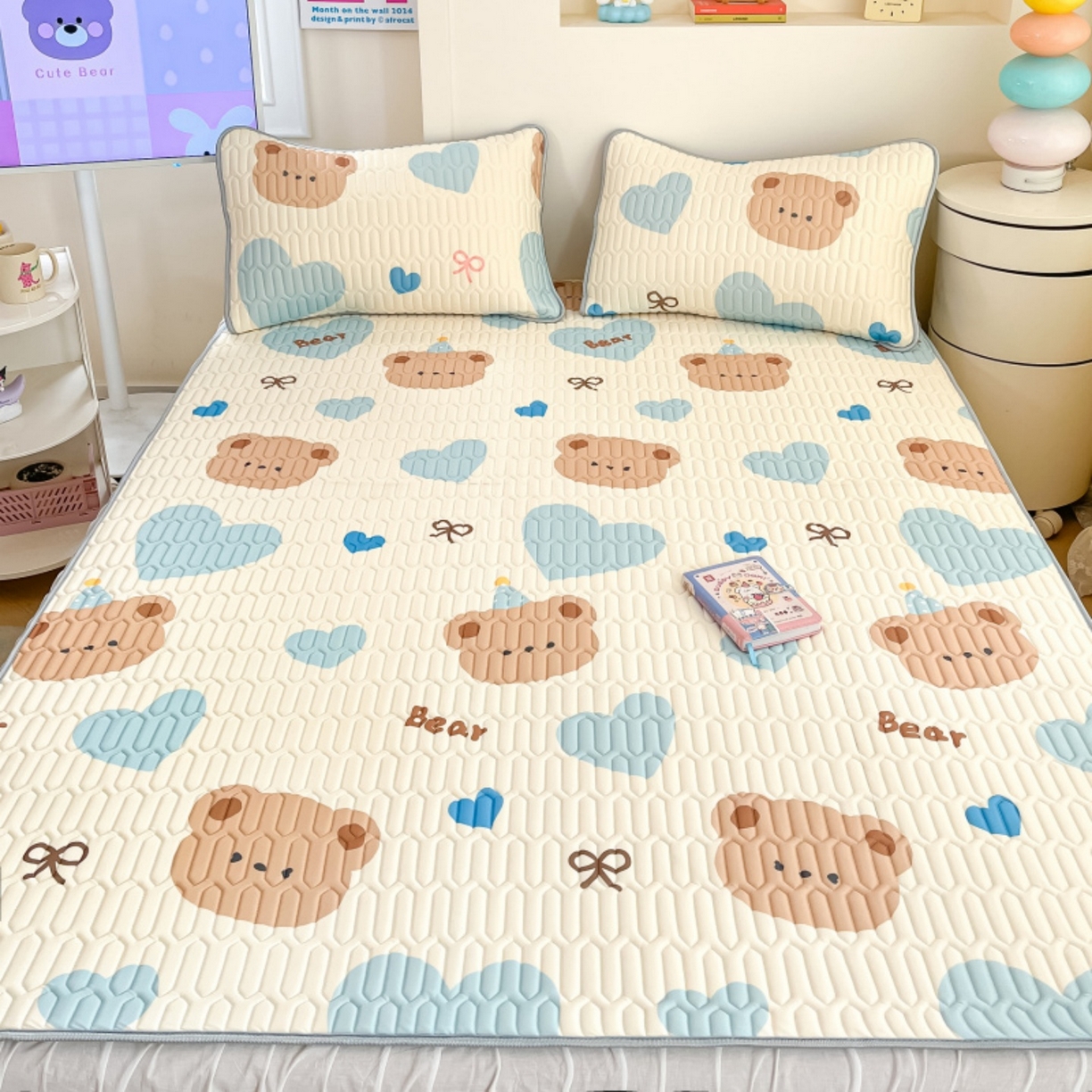 91家纺网 家纺一手货源 找家纺 川悦生活 2026春夏新款凉感丝凉席凉席席子 小熊奶昔