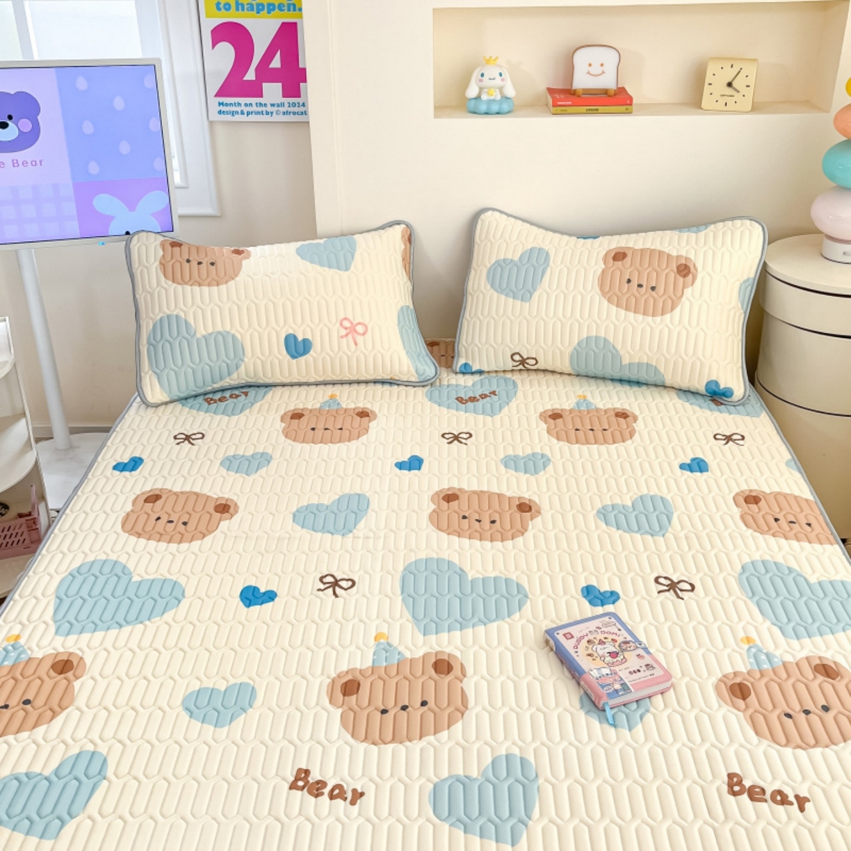 91家纺网 家纺一手货源 找家纺 川悦生活 2026春夏新款凉感丝凉席凉席席子 小熊奶昔