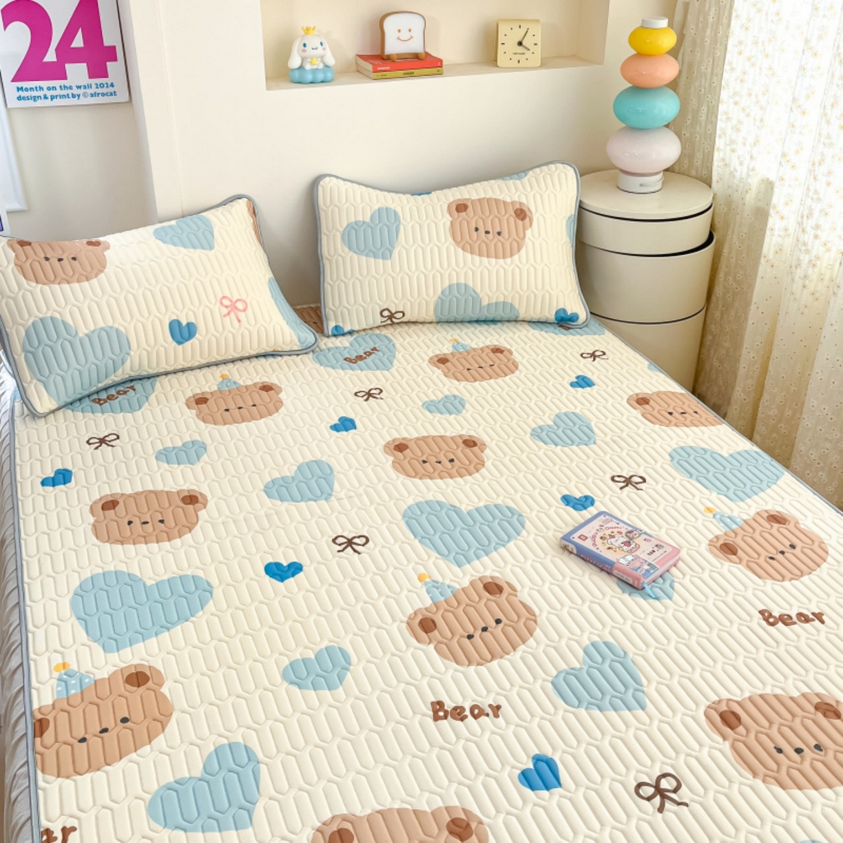 91家纺网 家纺一手货源 找家纺 川悦生活 2026春夏新款凉感丝凉席凉席席子 小熊奶昔