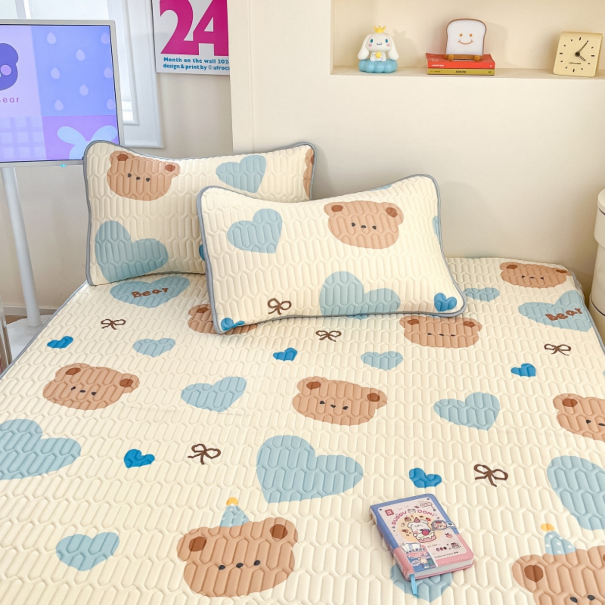 91家纺网 家纺一手货源 找家纺 川悦生活 2026春夏新款凉感丝凉席凉席席子 小熊奶昔