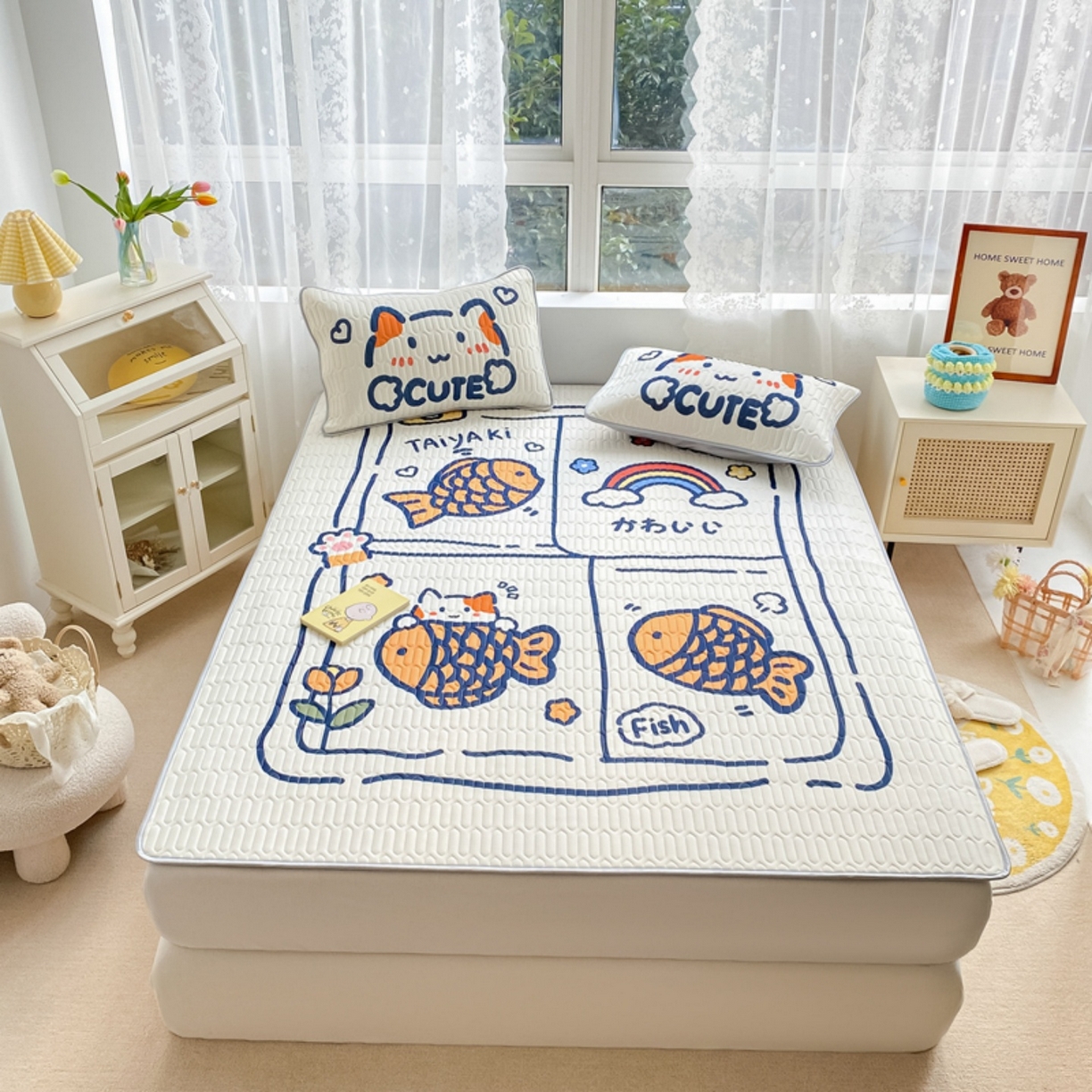 91家纺网 家纺一手货源 找家纺 川悦生活 2026春夏新款凉感丝凉席凉席席子 元气小鱼