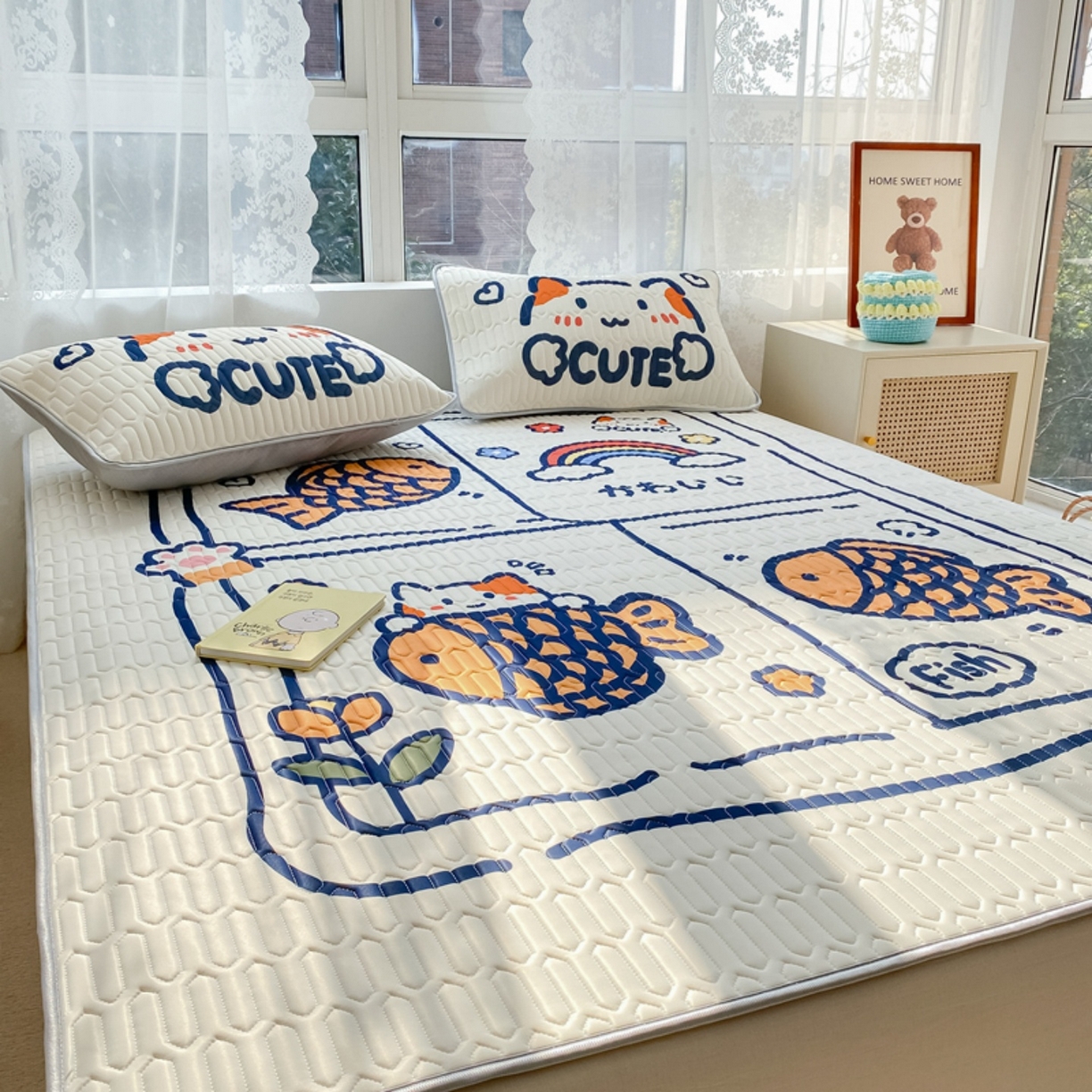 91家纺网 家纺一手货源 找家纺 川悦生活 2026春夏新款凉感丝凉席凉席席子 元气小鱼