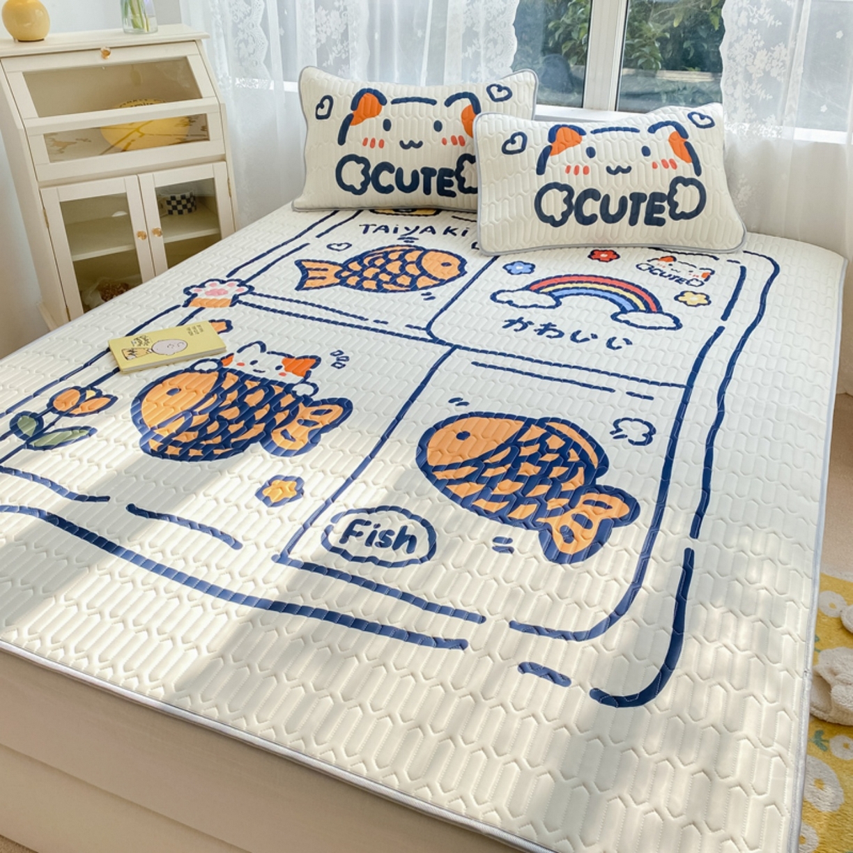 91家纺网 家纺一手货源 找家纺 川悦生活 2026春夏新款凉感丝凉席凉席席子 元气小鱼