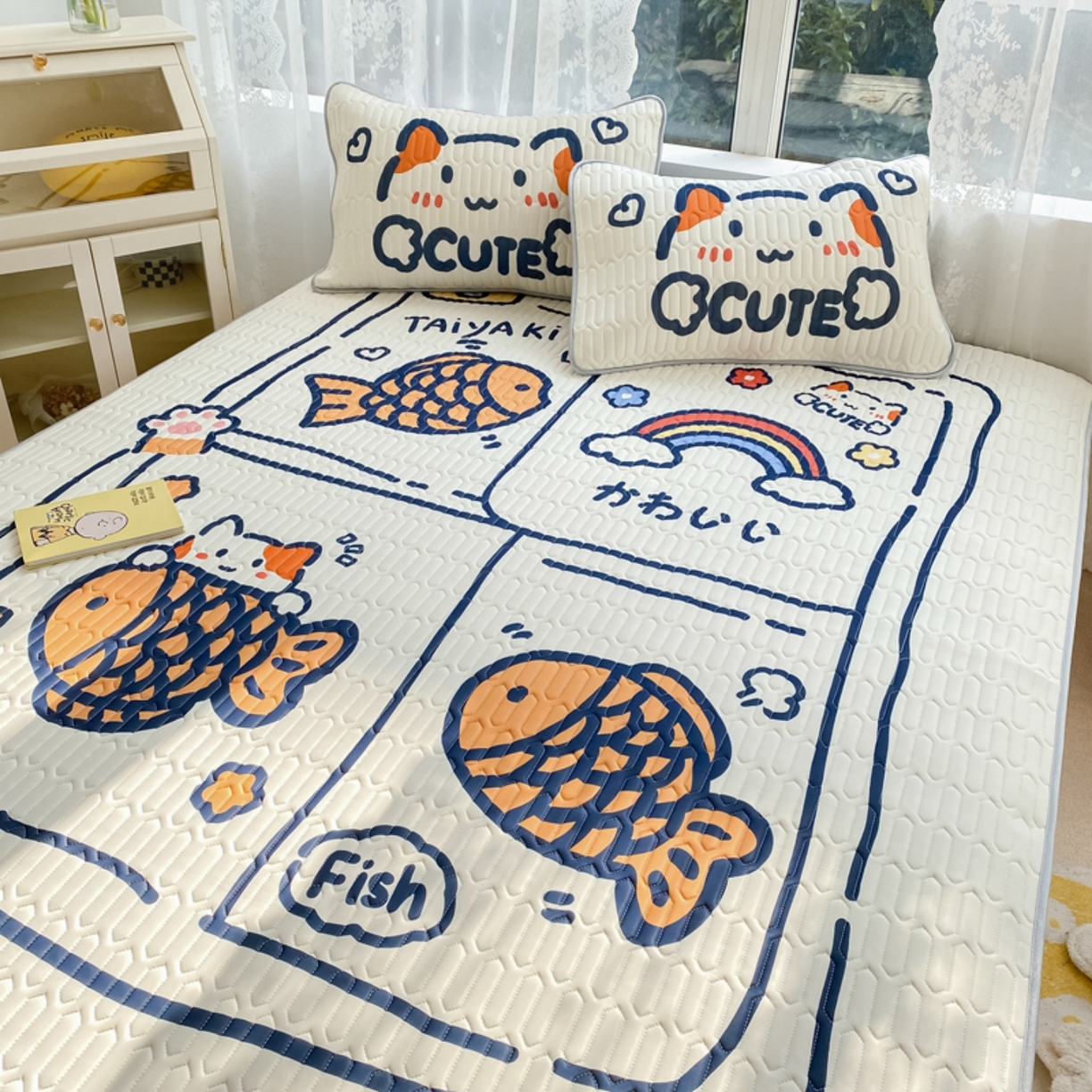 91家纺网 家纺一手货源 找家纺 川悦生活 2026春夏新款凉感丝凉席凉席席子 元气小鱼