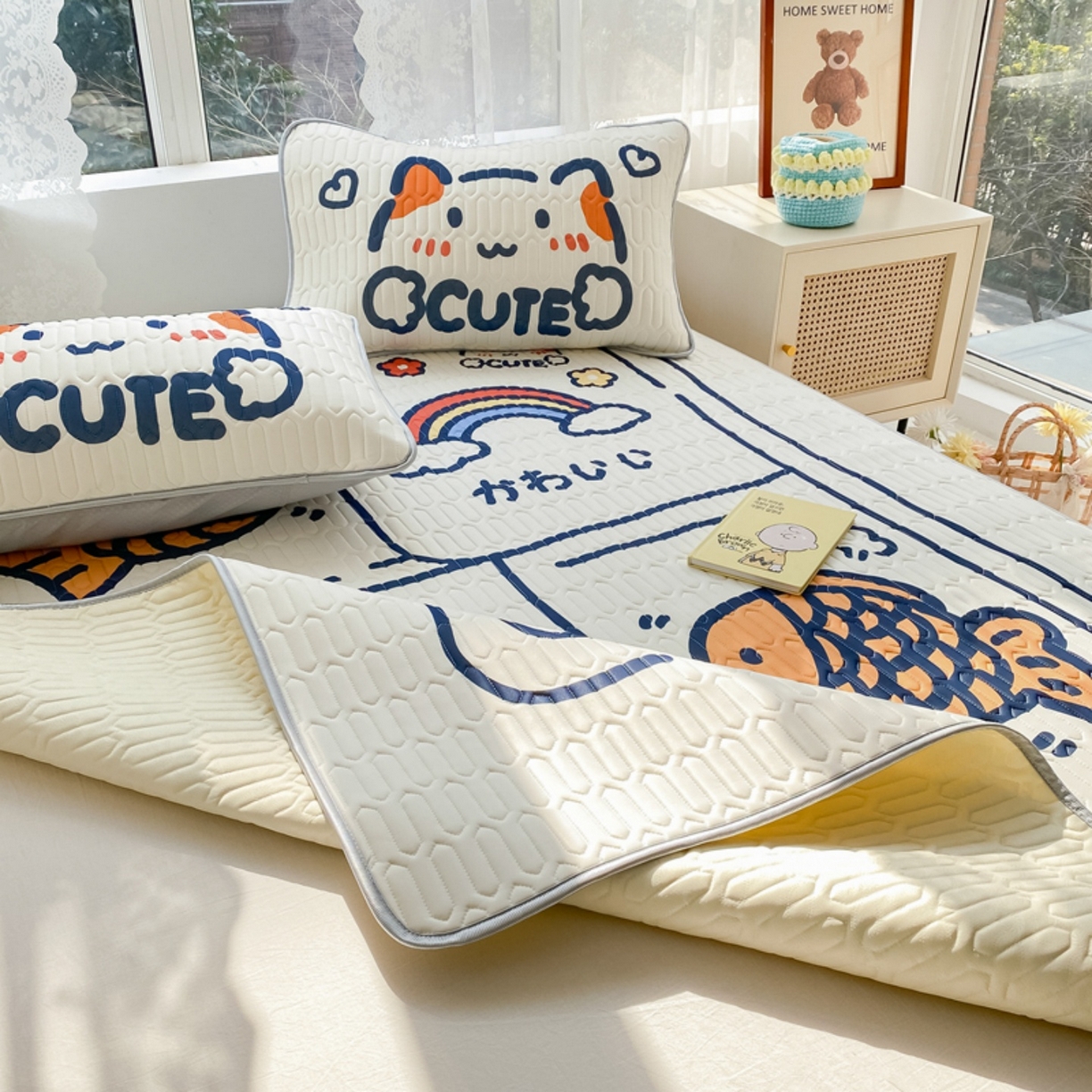 91家纺网 家纺一手货源 找家纺 川悦生活 2026春夏新款凉感丝凉席凉席席子 元气小鱼