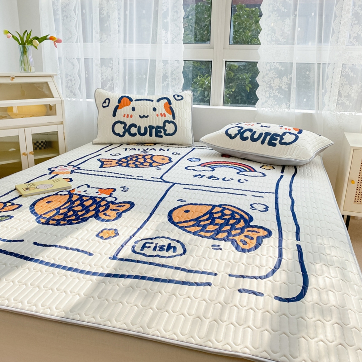 91家纺网 家纺一手货源 找家纺 川悦生活 2026春夏新款凉感丝凉席凉席席子 元气小鱼