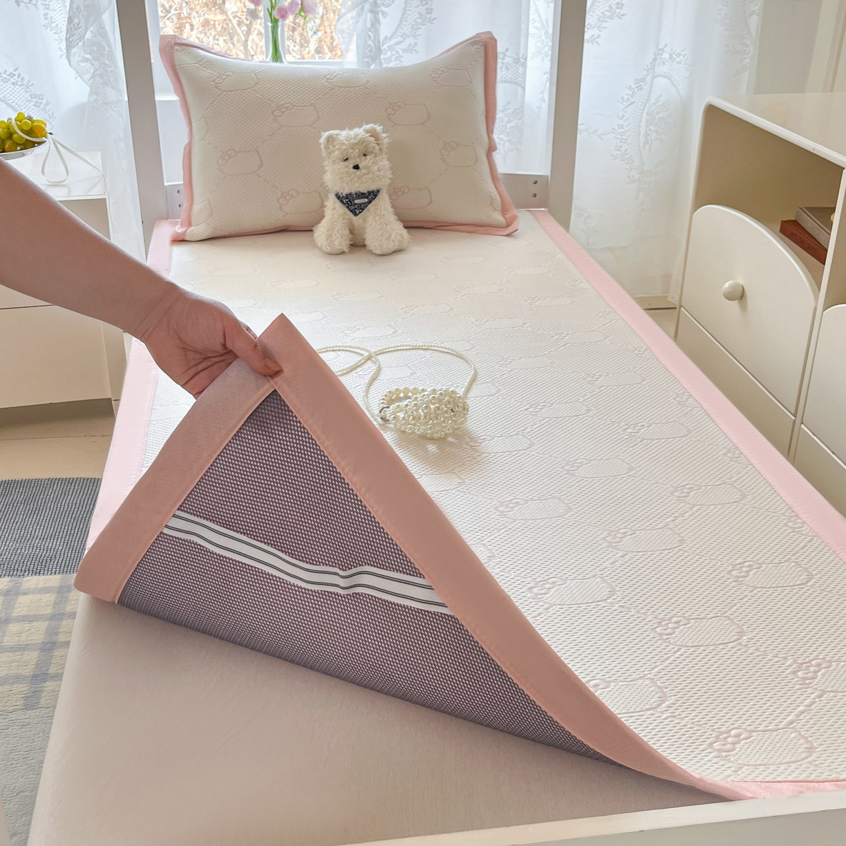 91家纺网 家纺一手货源 找家纺 川悦生活 2026新款凉感凉豆豆学生宿舍软席 甜心奶猫