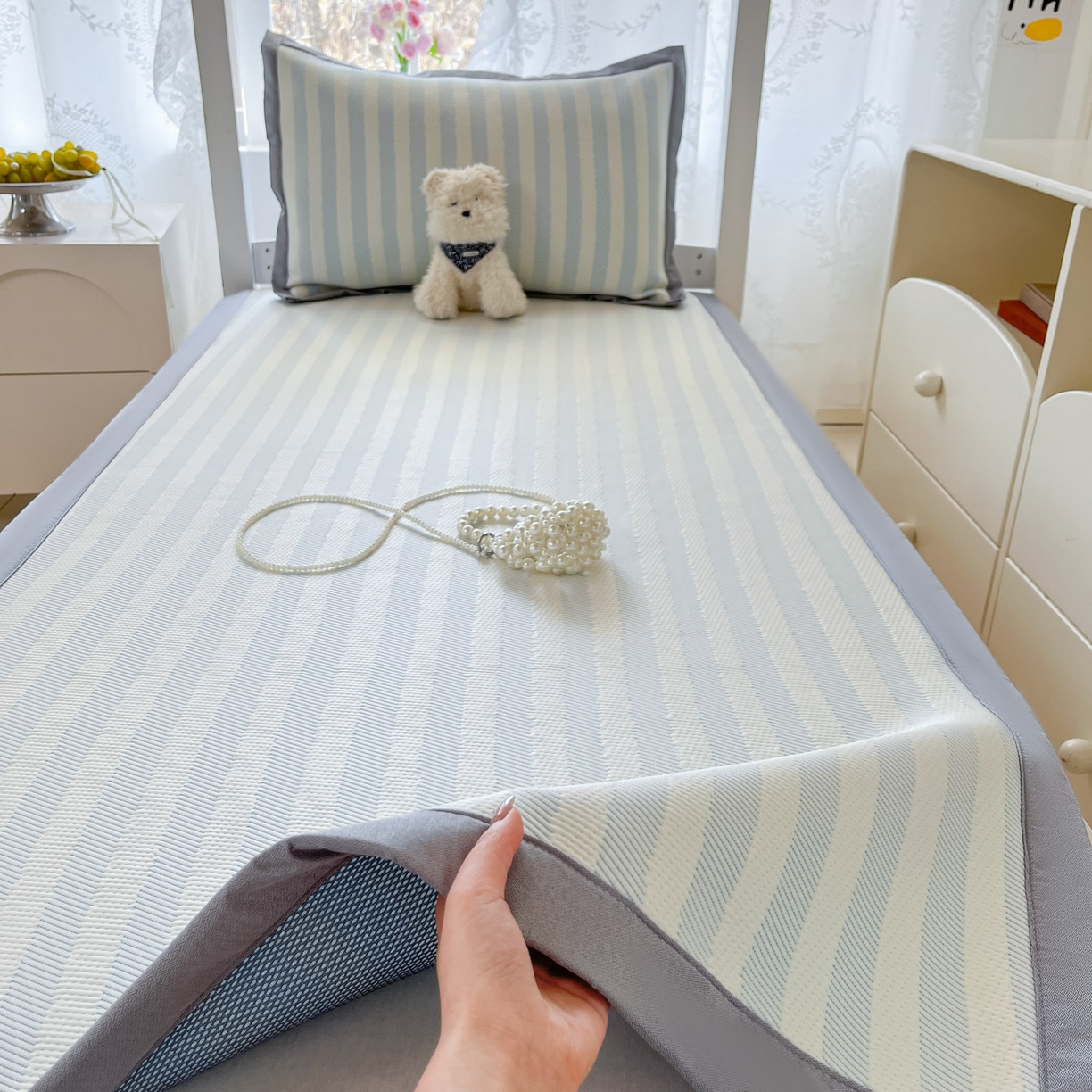 91家纺网 家纺一手货源 找家纺 川悦生活 2026新款凉感凉豆豆学生宿舍软席 甜心-水蓝