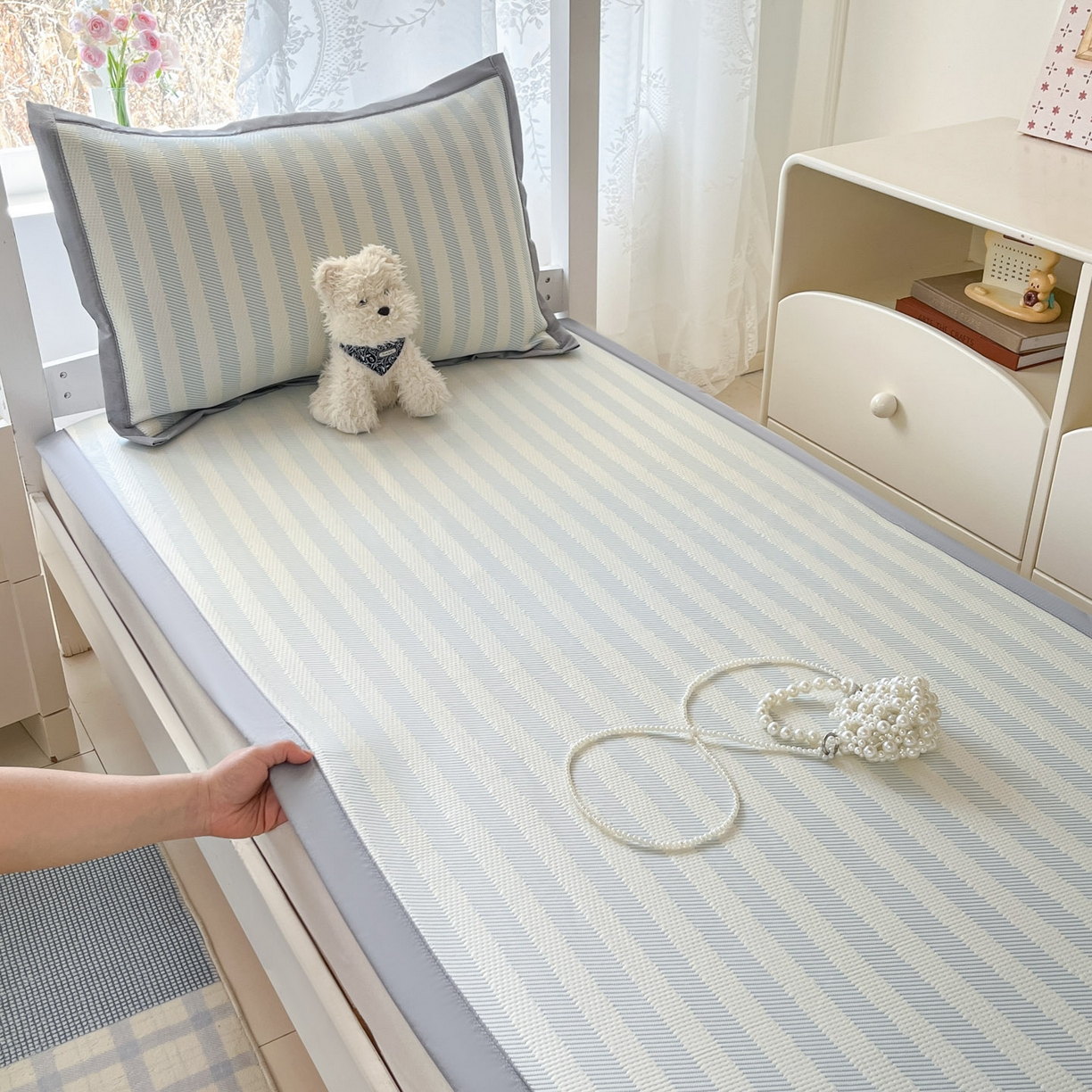 91家纺网 家纺一手货源 找家纺 川悦生活 2026新款凉感凉豆豆学生宿舍软席 甜心-水蓝