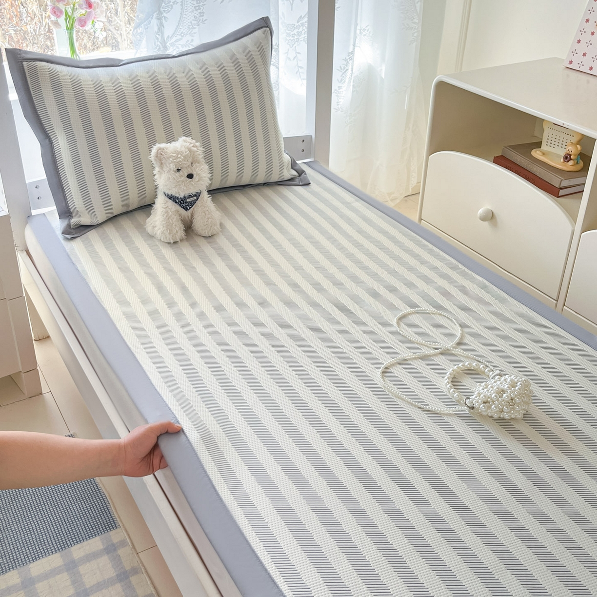 91家纺网 家纺一手货源 找家纺 川悦生活 2026新款凉感凉豆豆学生宿舍软席 甜心-月灰