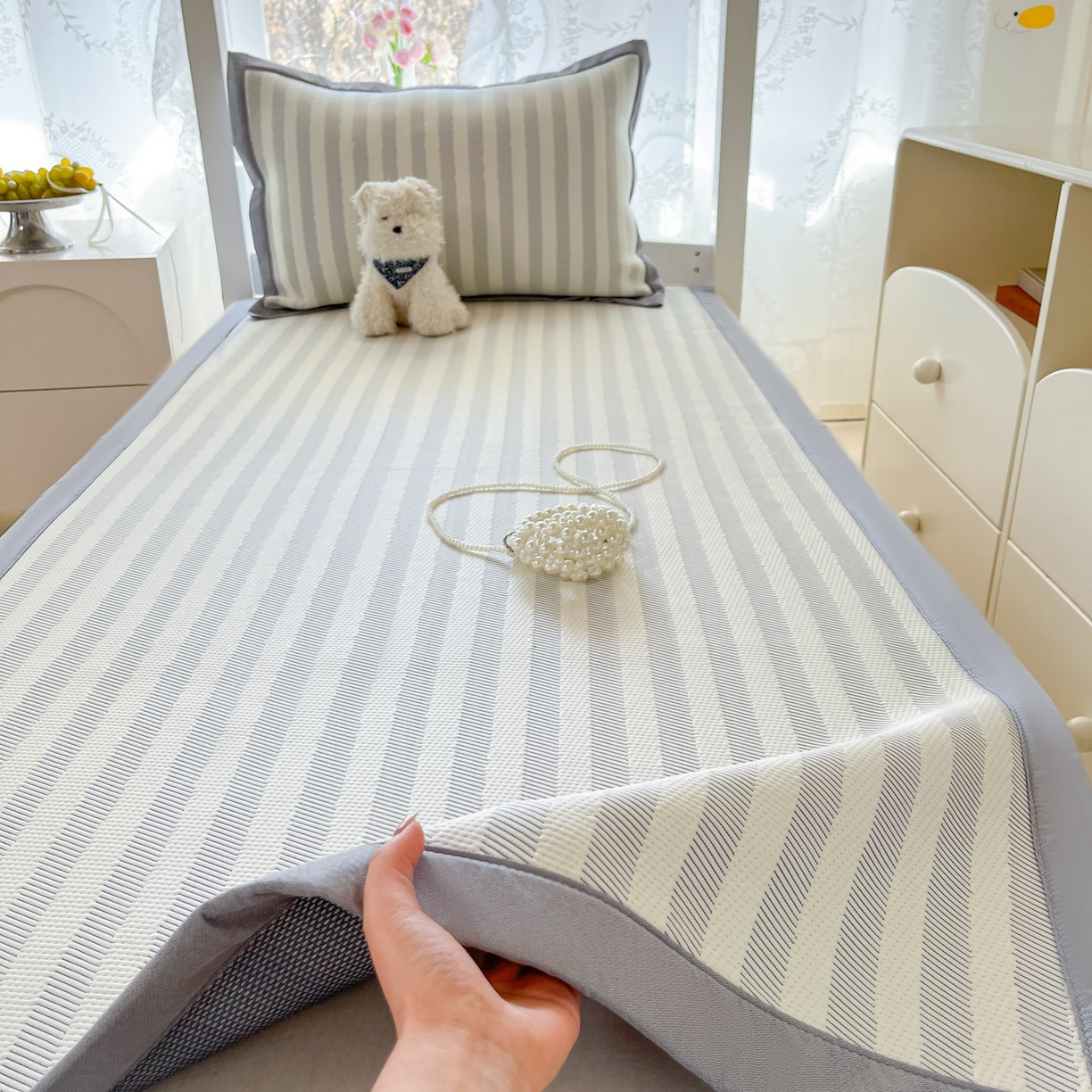 91家纺网 家纺一手货源 找家纺 川悦生活 2026新款凉感凉豆豆学生宿舍软席 甜心-月灰