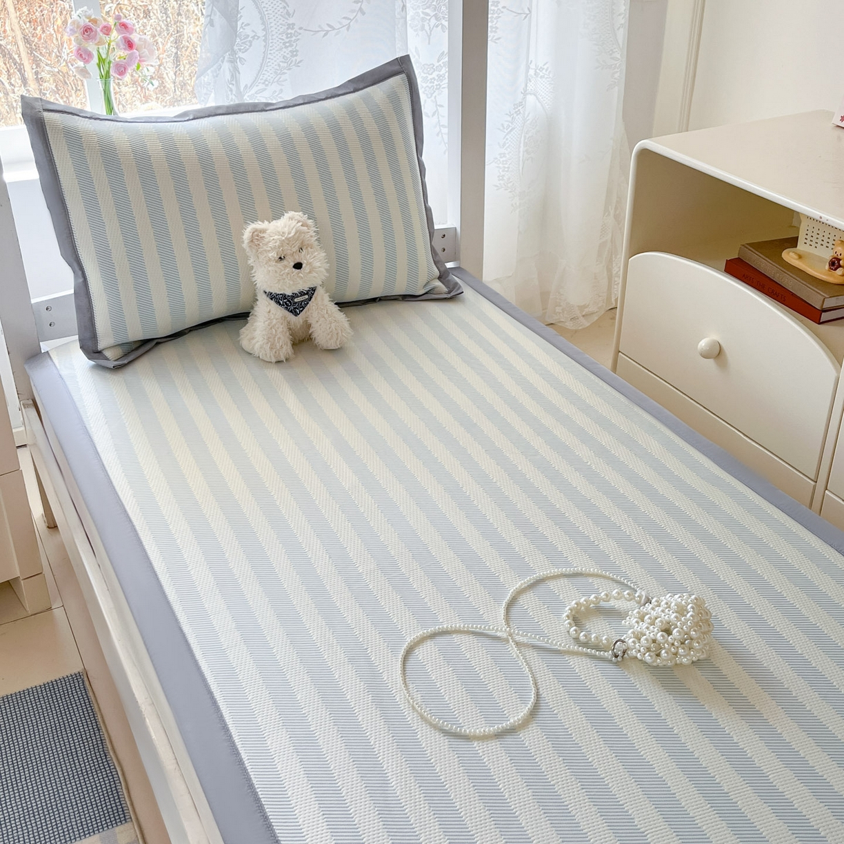 91家纺网 家纺一手货源 找家纺 川悦生活 2026新款凉感凉豆豆学生宿舍软席 甜心-水蓝