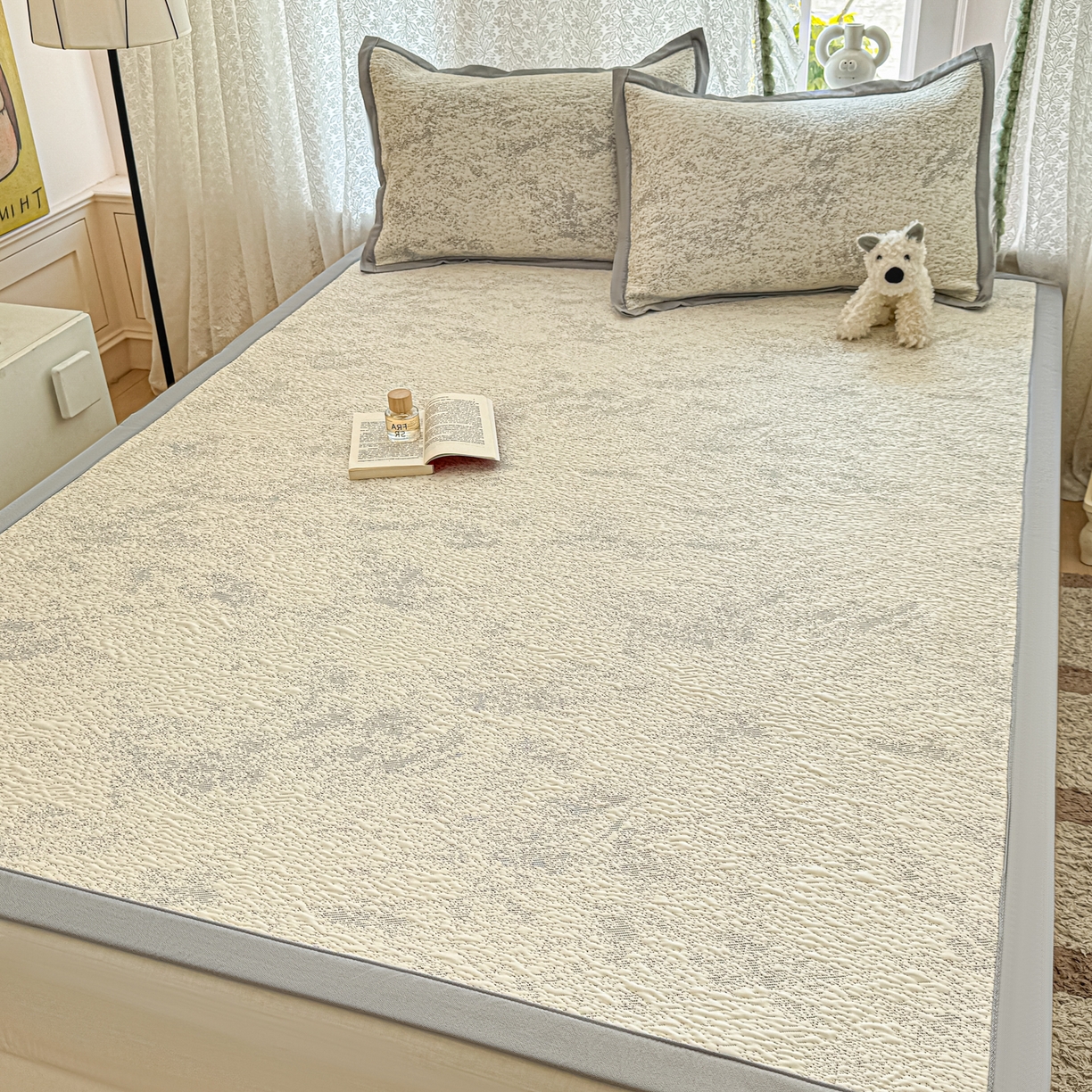 91家纺网 家纺一手货源 找家纺 川悦生活 2026新款PE凉感提花豆豆席平铺款三件套 尼尔-星灰