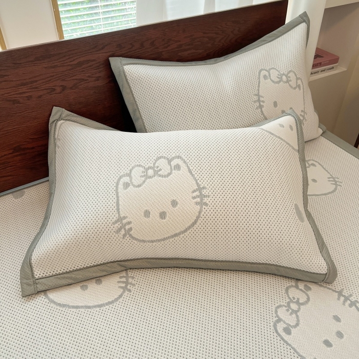 91家纺网 家纺一手货源 找家纺 川悦生活 2026新款PE凉感提花豆豆席平铺款三件套 爱心猫咪-月白