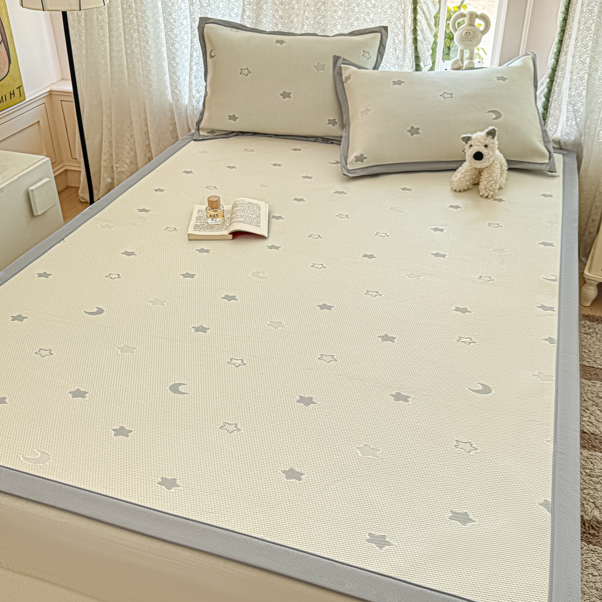 91家纺网 家纺一手货源 找家纺 川悦生活 2026新款PE凉感提花豆豆席平铺款三件套 奶油星月