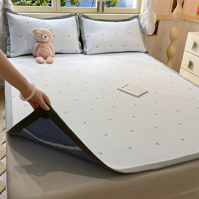 91家纺网 家纺一手货源 找家纺 川悦生活 2026新款PE凉感提花豆豆席平铺款三件套 清爽蓝调