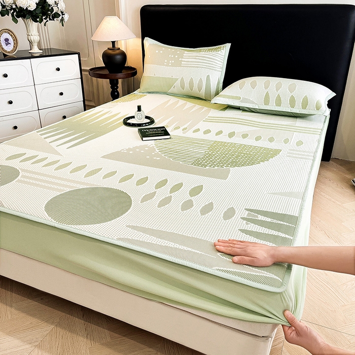 91家纺网 家纺一手货源 找家纺 （总）宜派家纺 2026新款PE凉感丝床笠款凉席三件套-几何