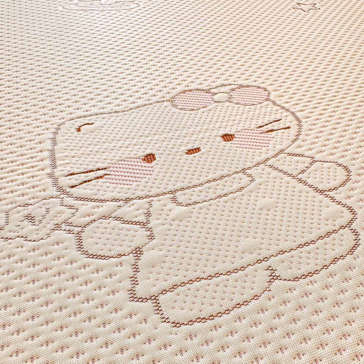 91家纺网 家纺一手货源 找家纺 川悦生活 2026新款PE凉感提花豆豆席平铺款三件套 星花小猫