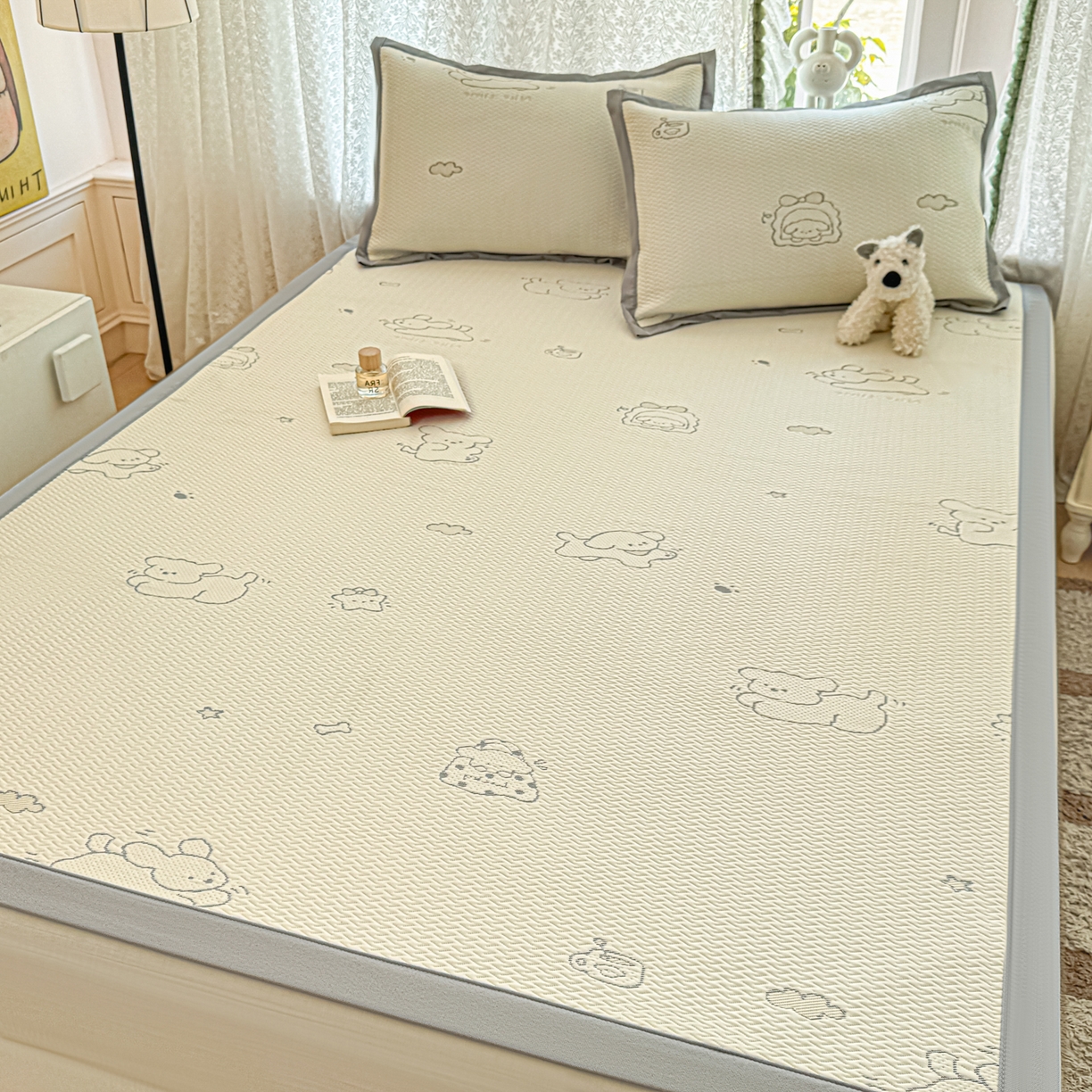 91家纺网 家纺一手货源 找家纺 川悦生活 2026新款PE凉感提花豆豆席平铺款三件套 朴朴小旺